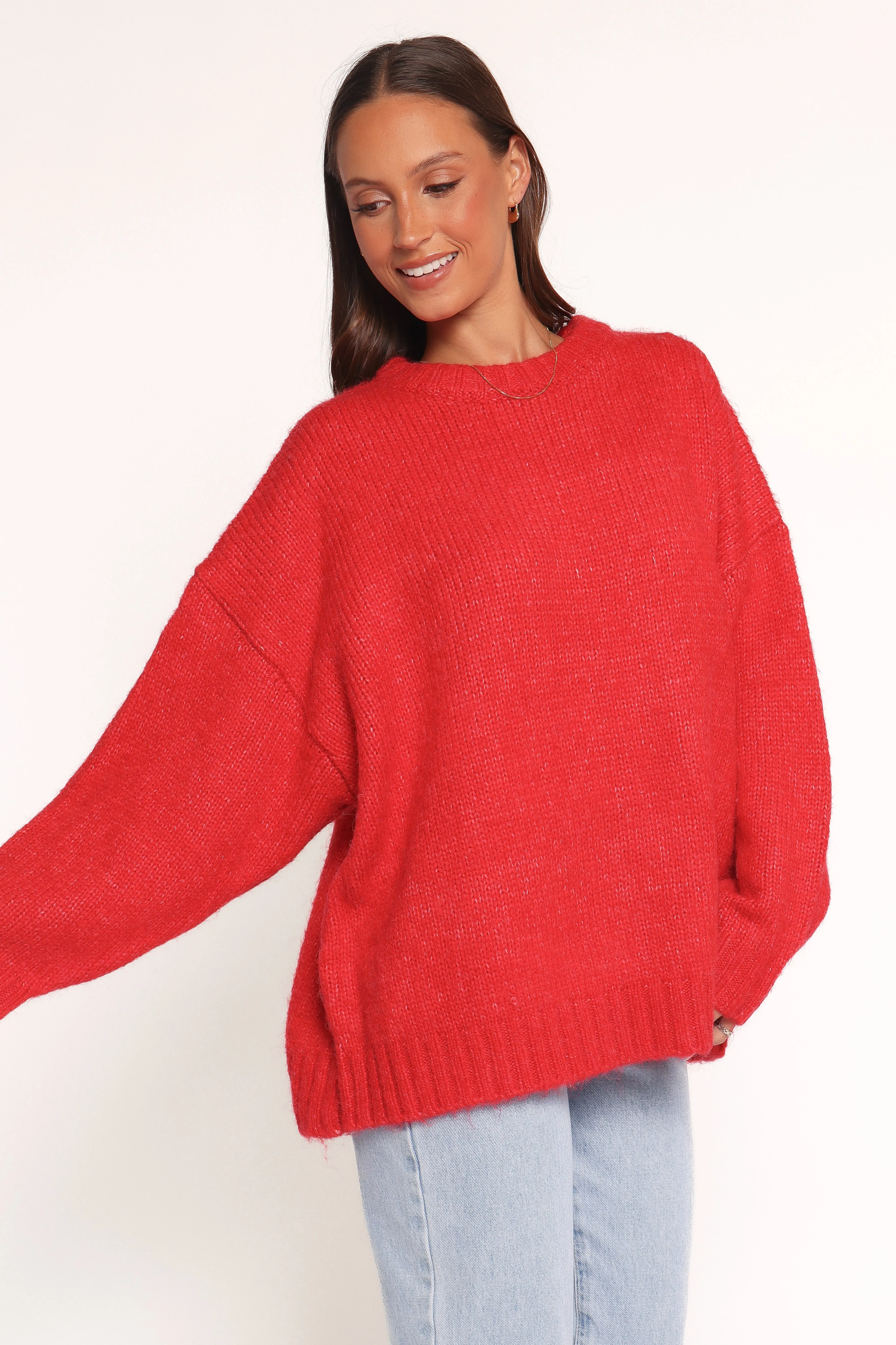Lloyd Oversized Crew Knit Sweater - Red sold by Petal & Pup product image thumbnail 3