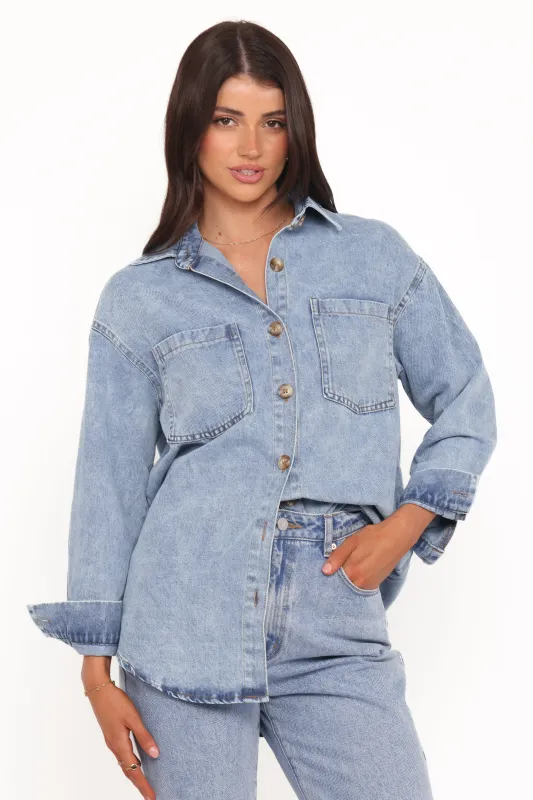 Anicia Denim Shirt - Light sold by Petal & Pup