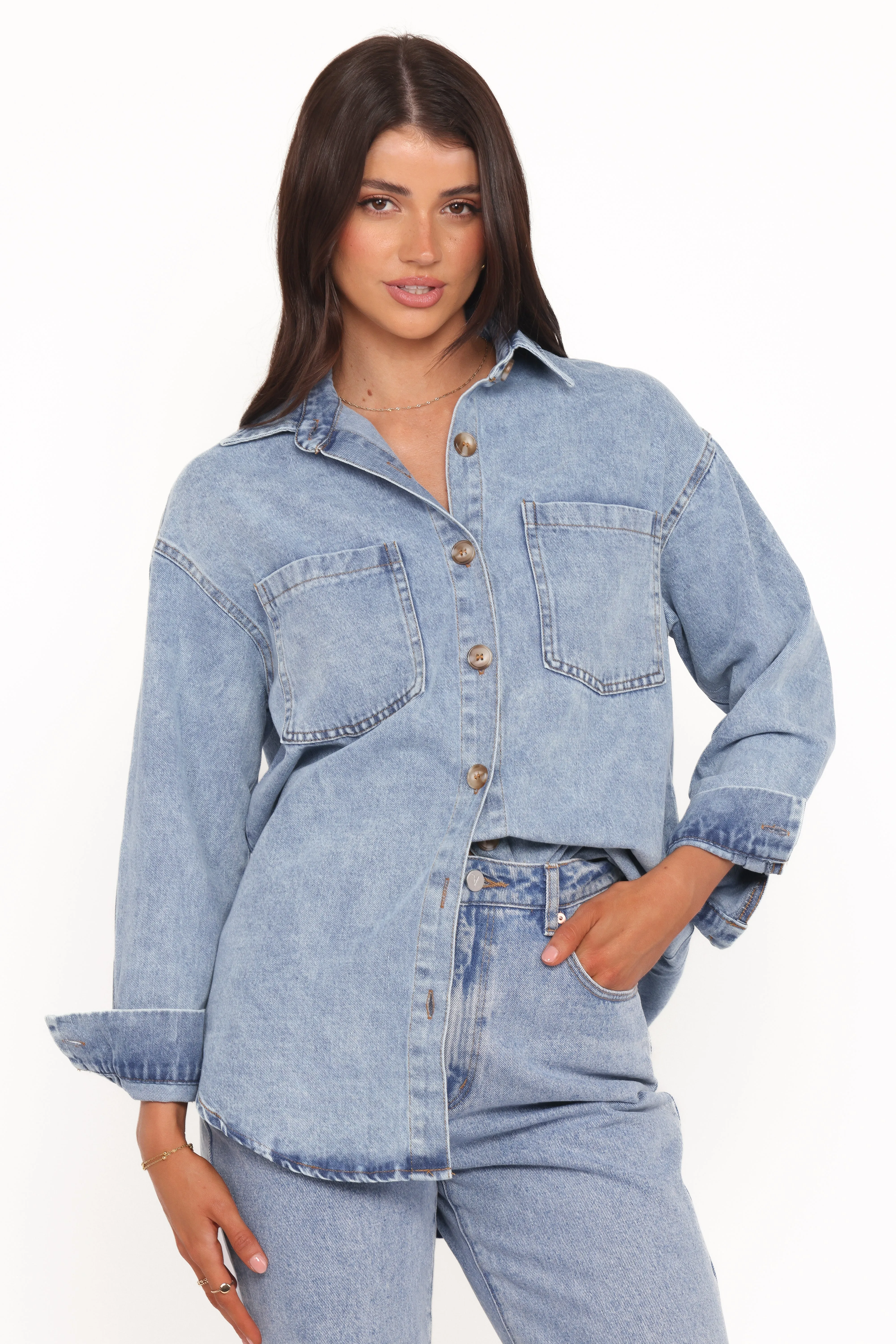 Anicia Denim Shirt - Light sold by Petal & Pup