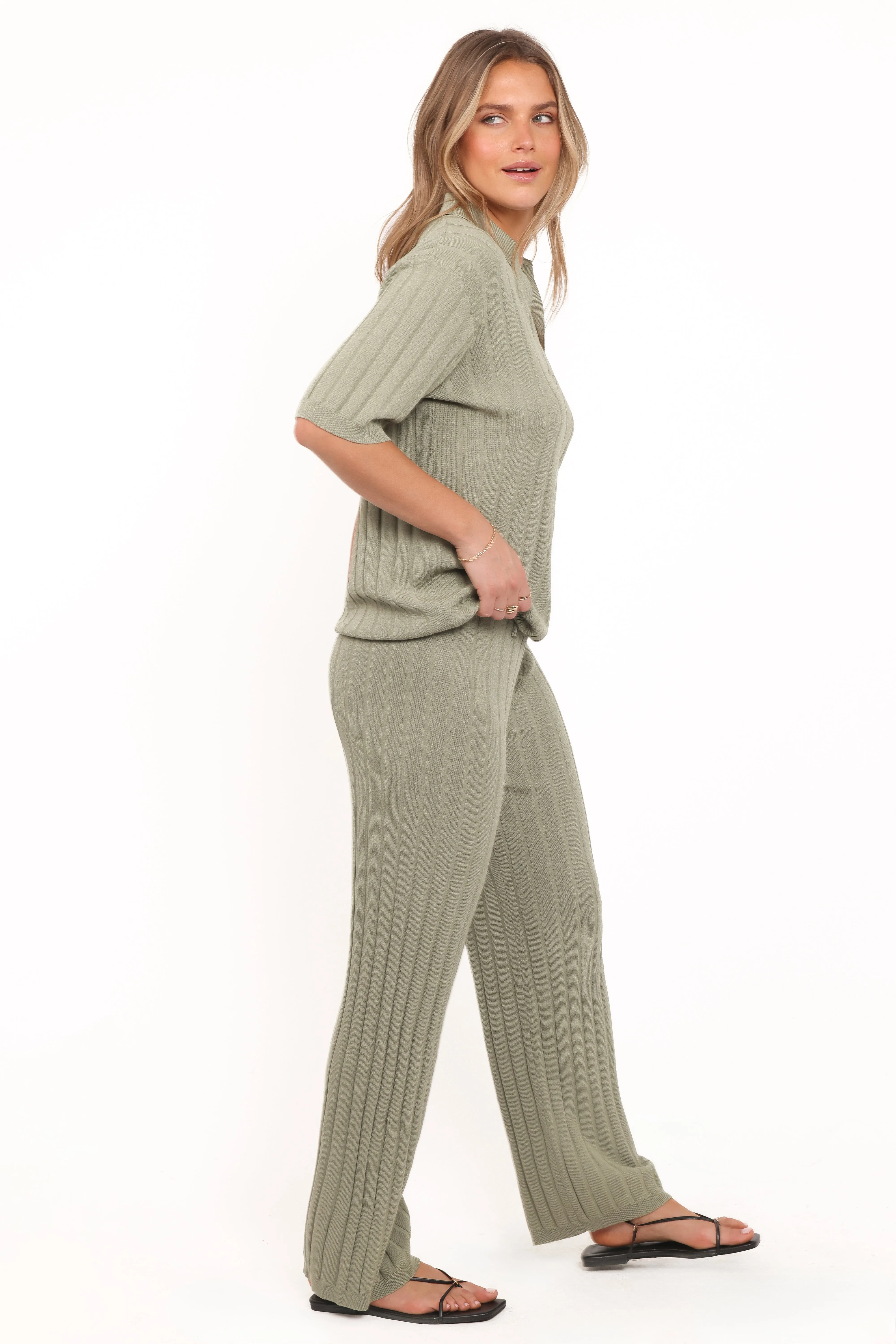 Yulissa Wide Ribbed Pant Set - Khaki Green sold by Petal & Pup product image thumbnail 3
