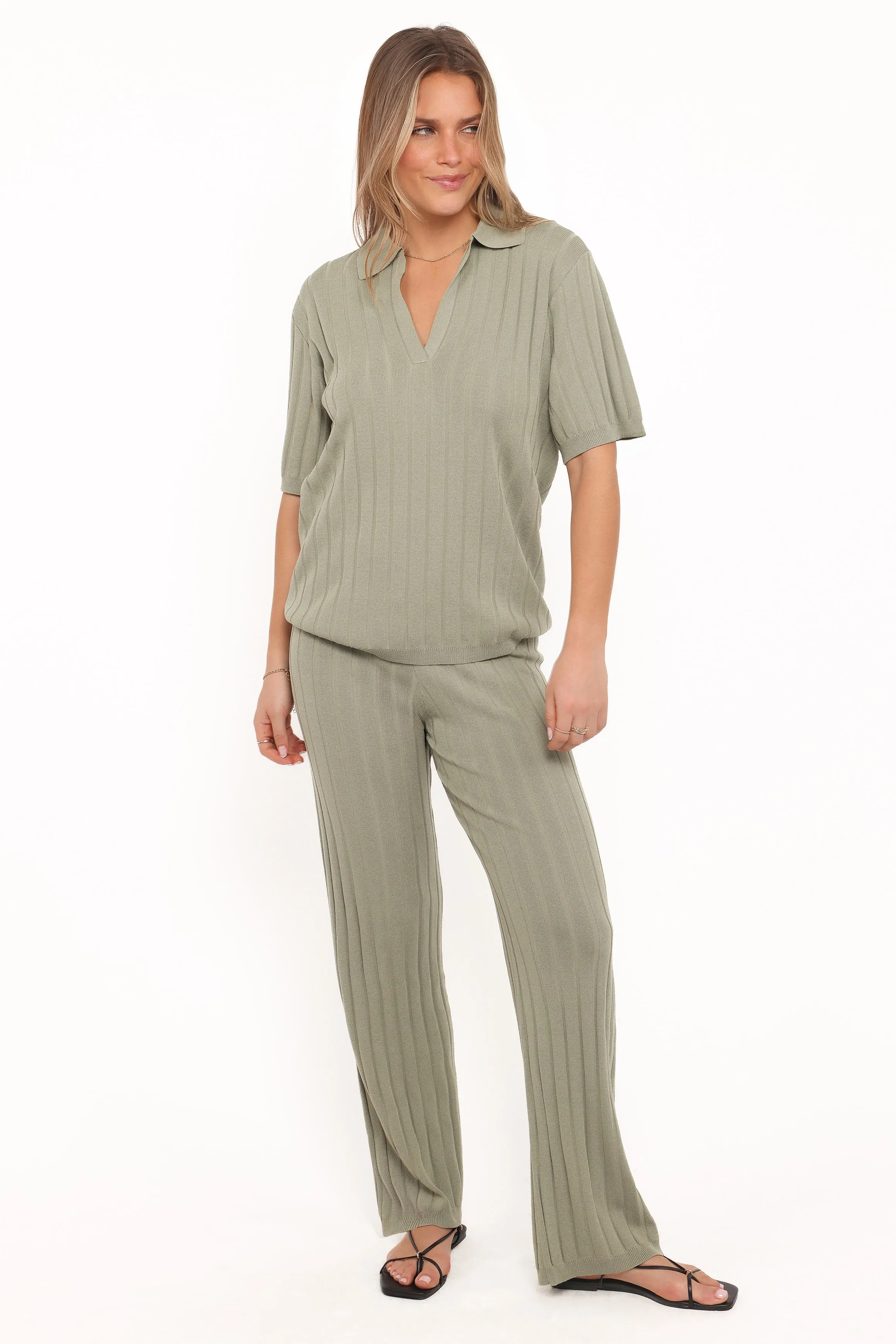 Yulissa Wide Ribbed Pant Set - Khaki Green sold by Petal & Pup product image thumbnail 2