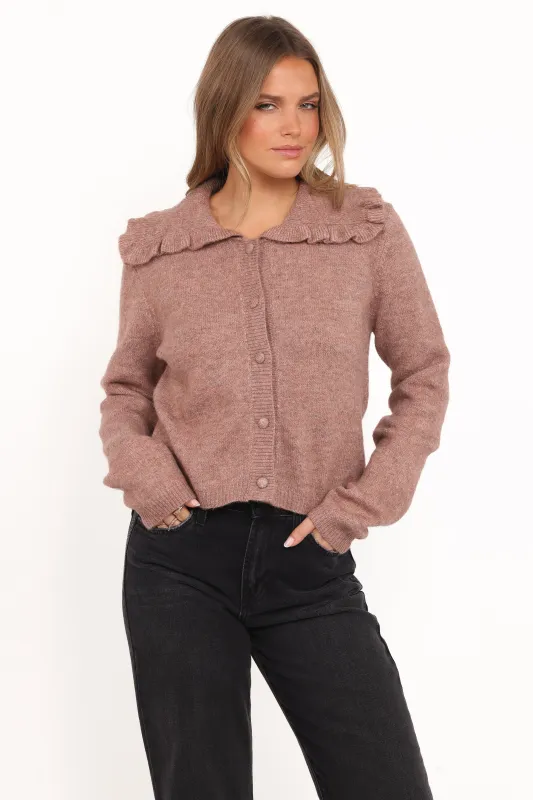 Carmello Frill Collar Cardigan - Mocha sold by Petal & Pup