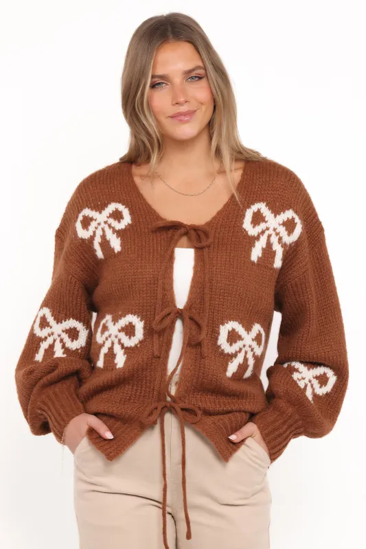 Vienna Bow Cardigan - Camel sold by Petal & Pup