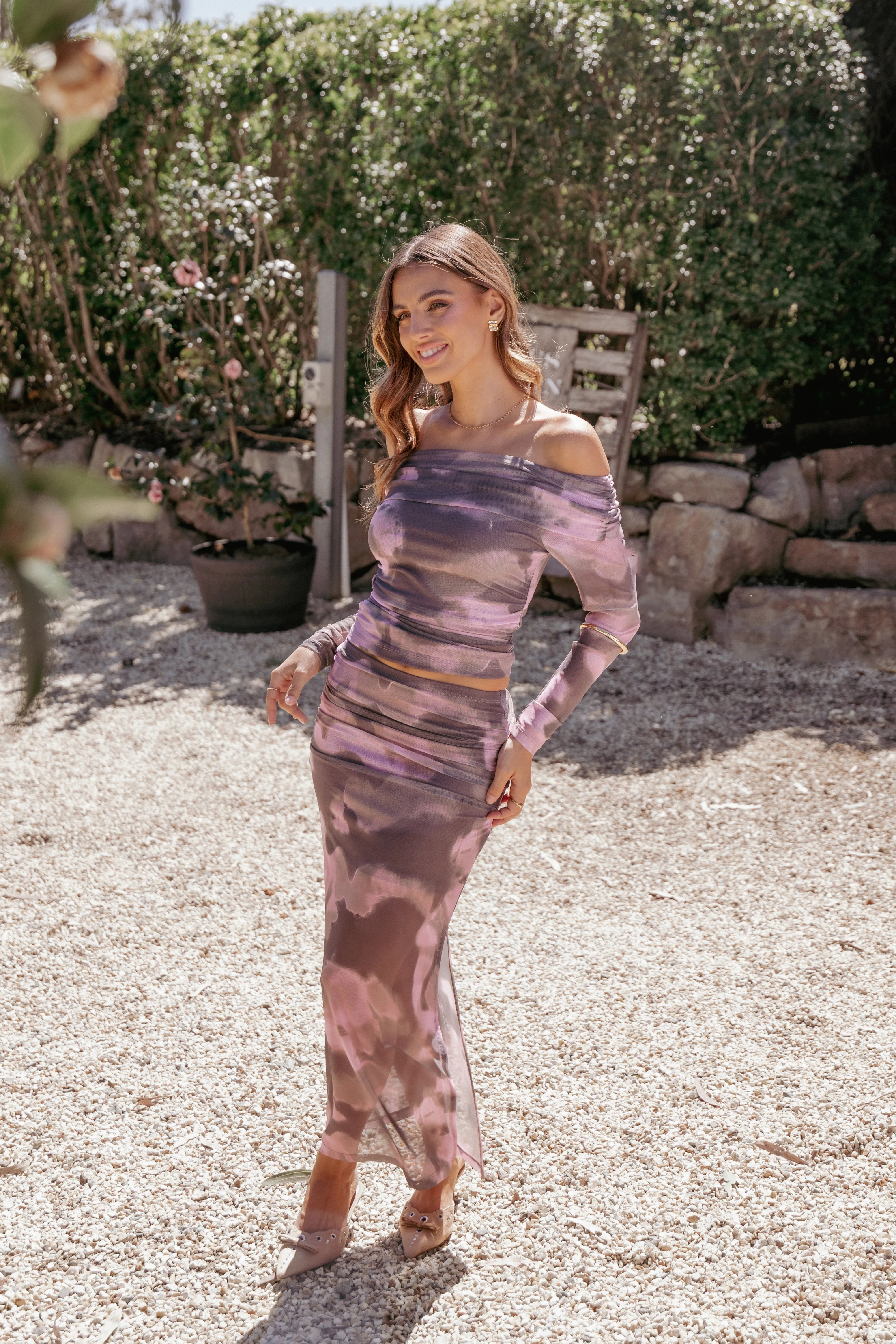 Caelira Skirt - Pink/Brown Print sold by Petal & Pup