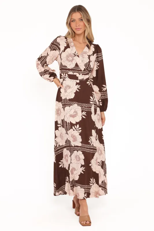 Safia Midi Dress - Brown Floral sold by Petal & Pup