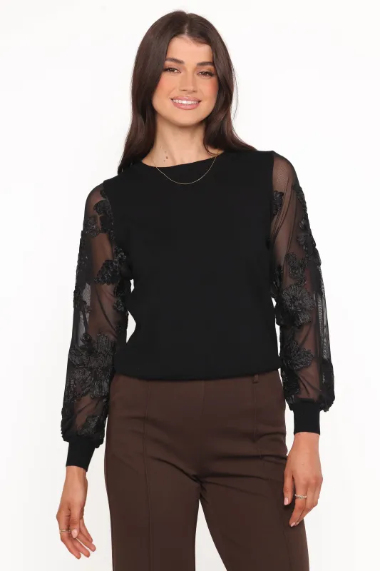 Cailin Sheer Sleeve Top - Black sold by Petal & Pup