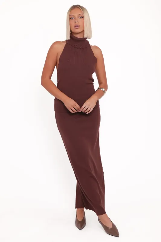 Halley Knit Halter Skirt Set - Brown sold by Petal & Pup