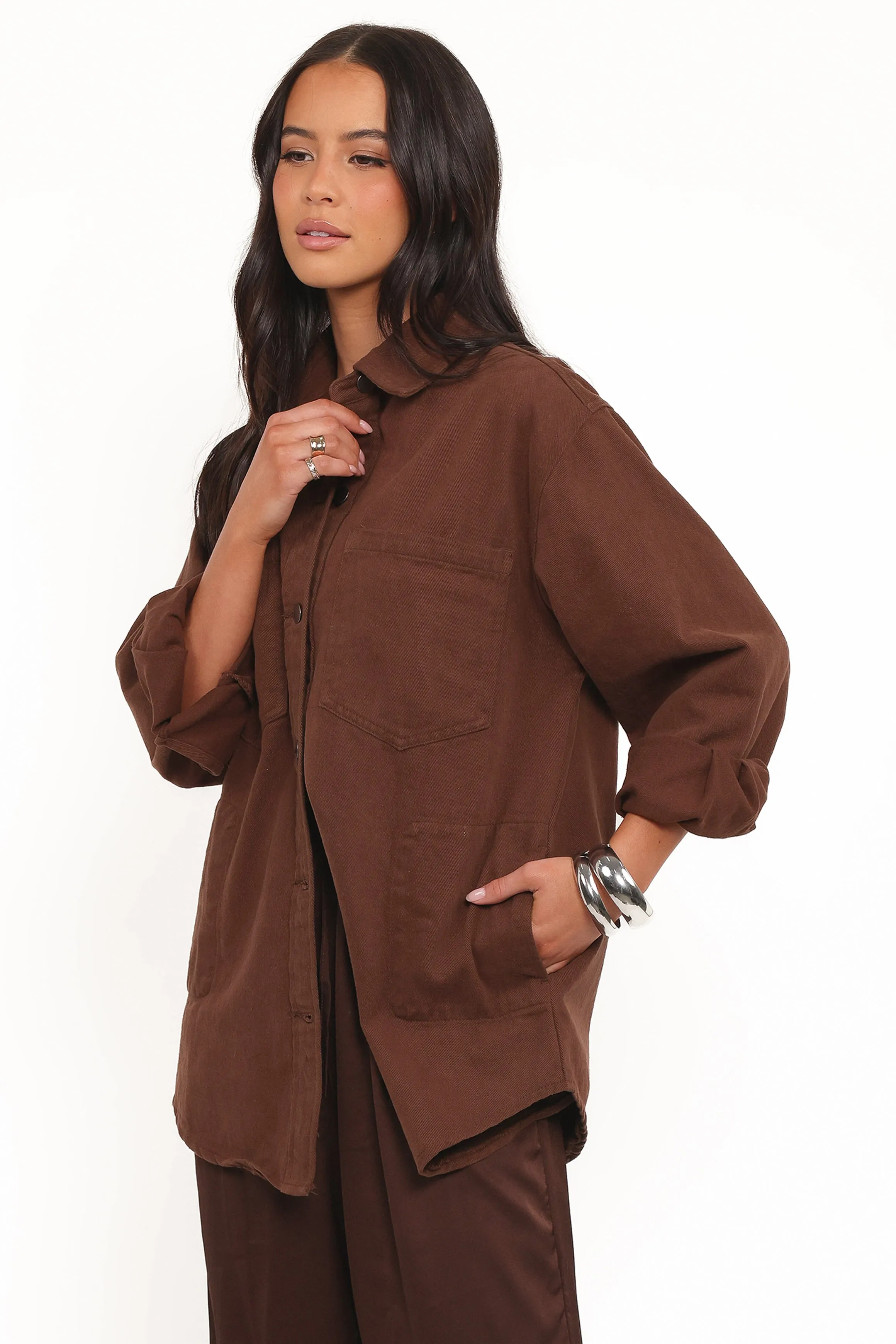 Toto Denim Shacket - Chocolate Brown sold by Petal & Pup product image thumbnail 3