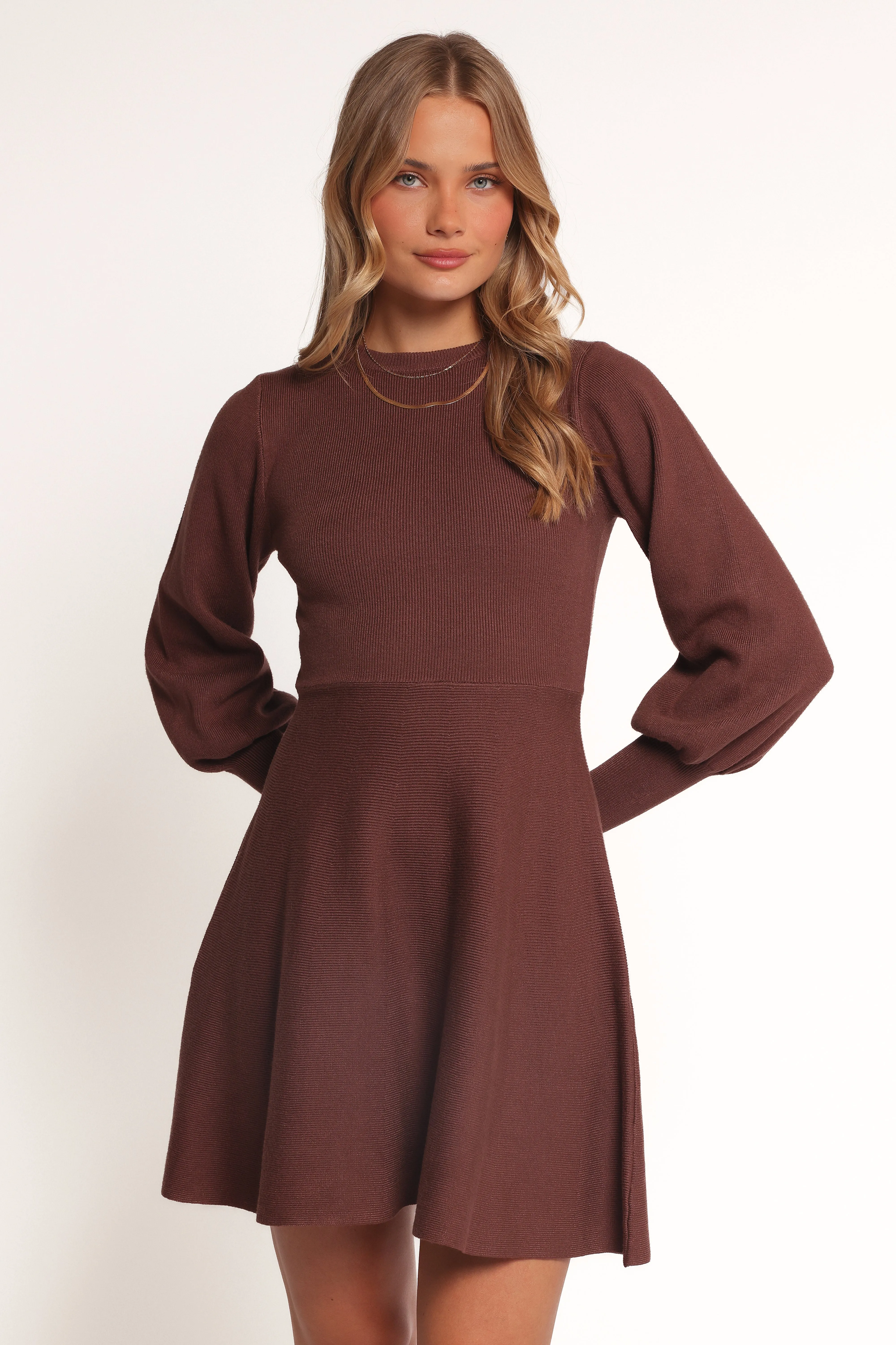 Gigi Long Sleeve Mini Dress - Brown sold by Petal & Pup
