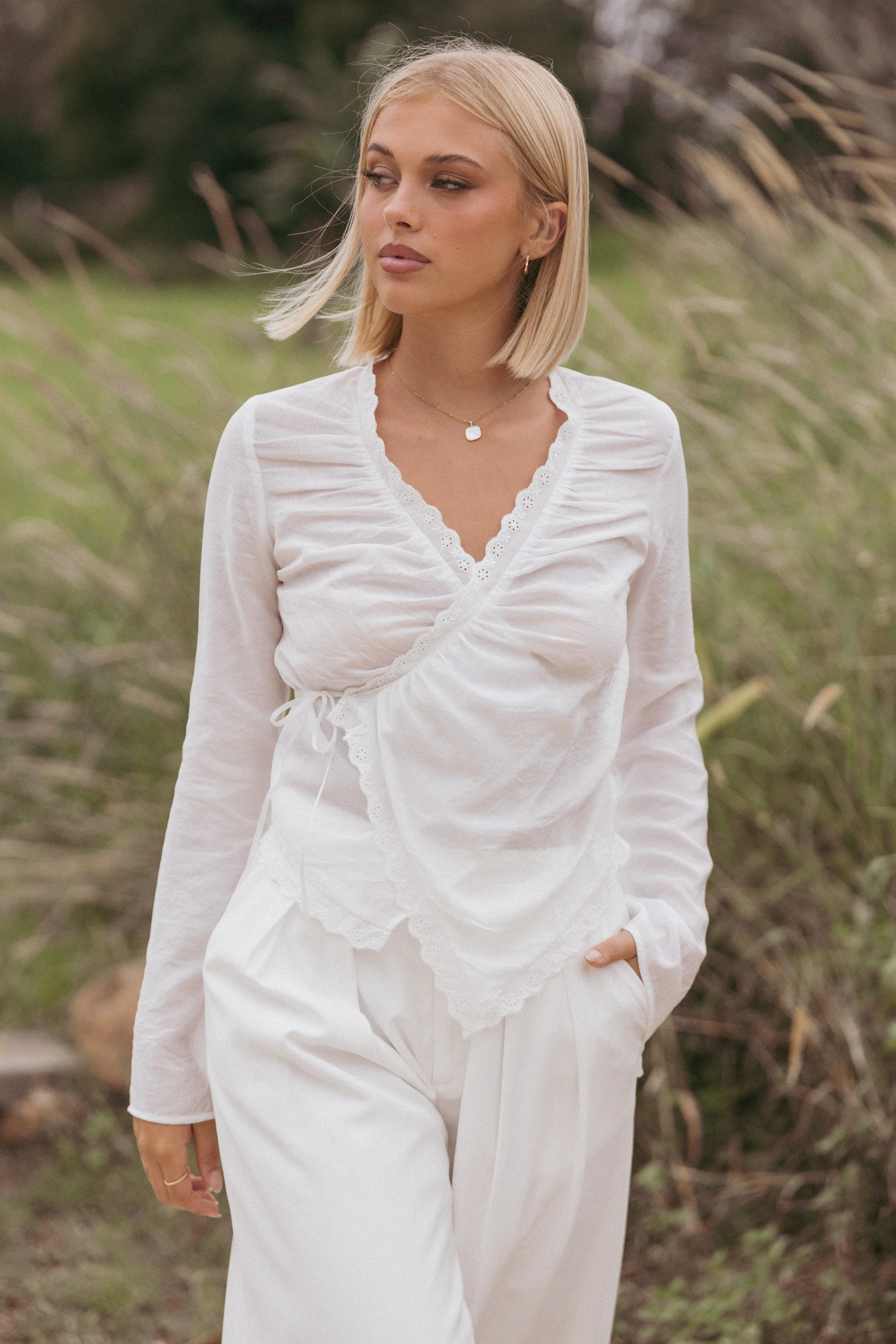 Adira Wrap Blouse - White sold by Petal & Pup