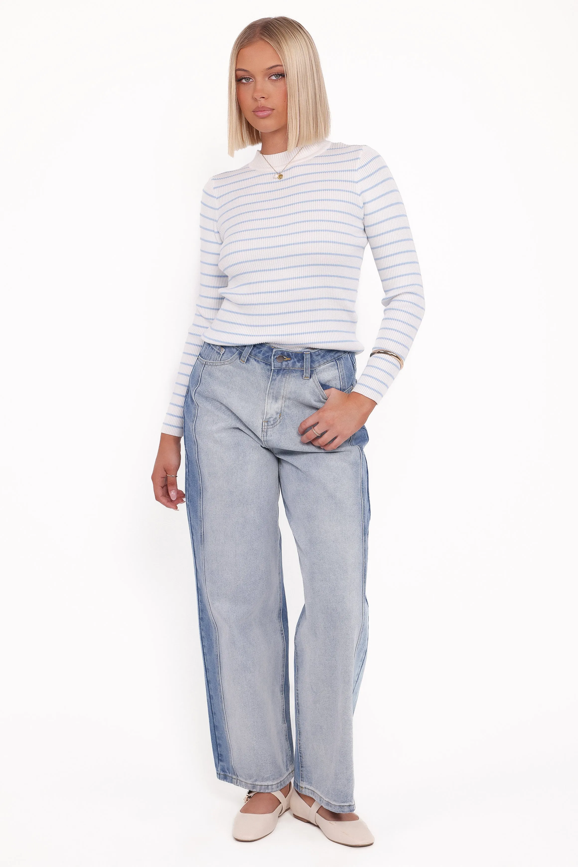 Stacie Ribbed Knit Top - Light Blue Stripe sold by Petal & Pup product image thumbnail 4