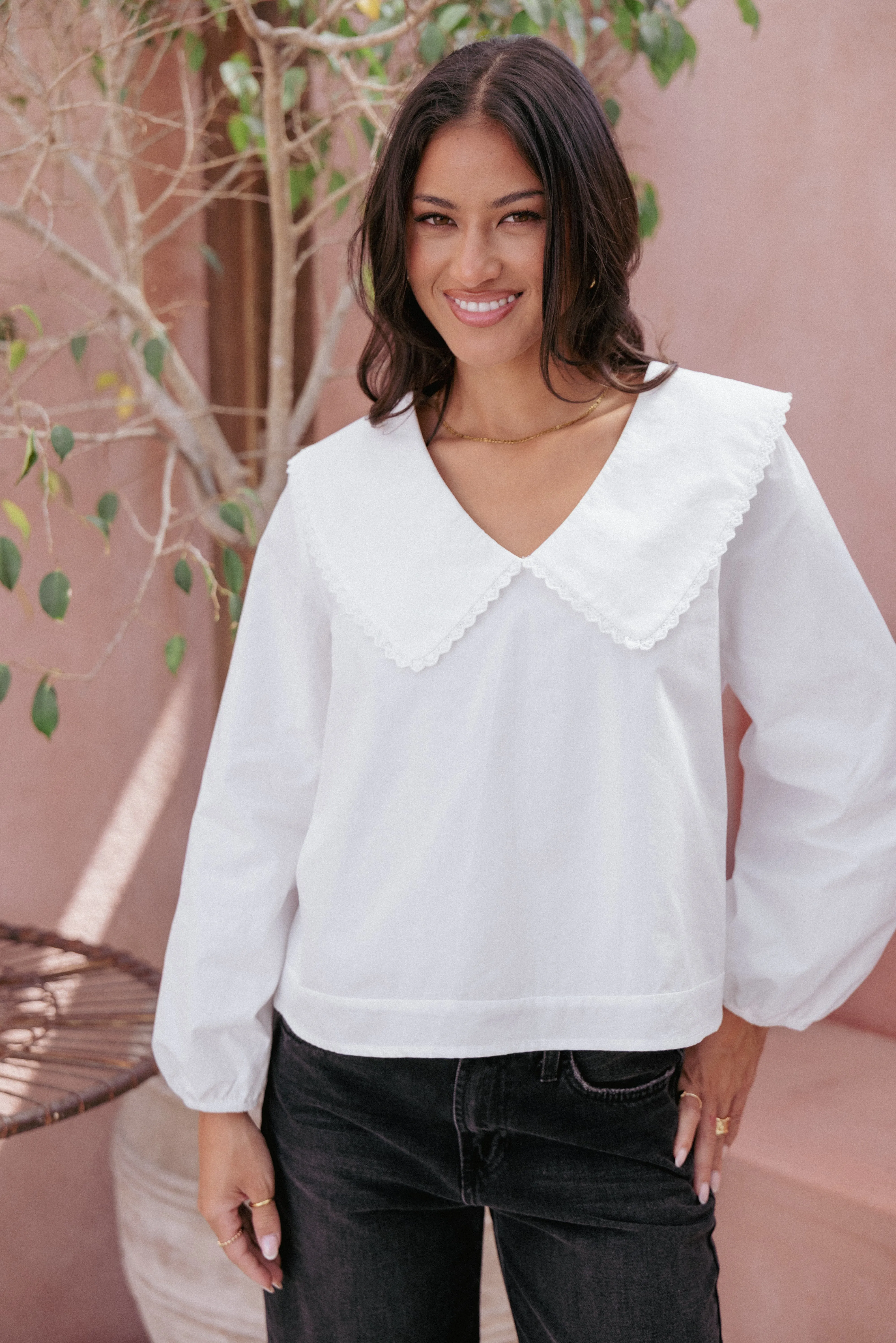 Kenna Long Sleeve Top - White sold by Petal & Pup