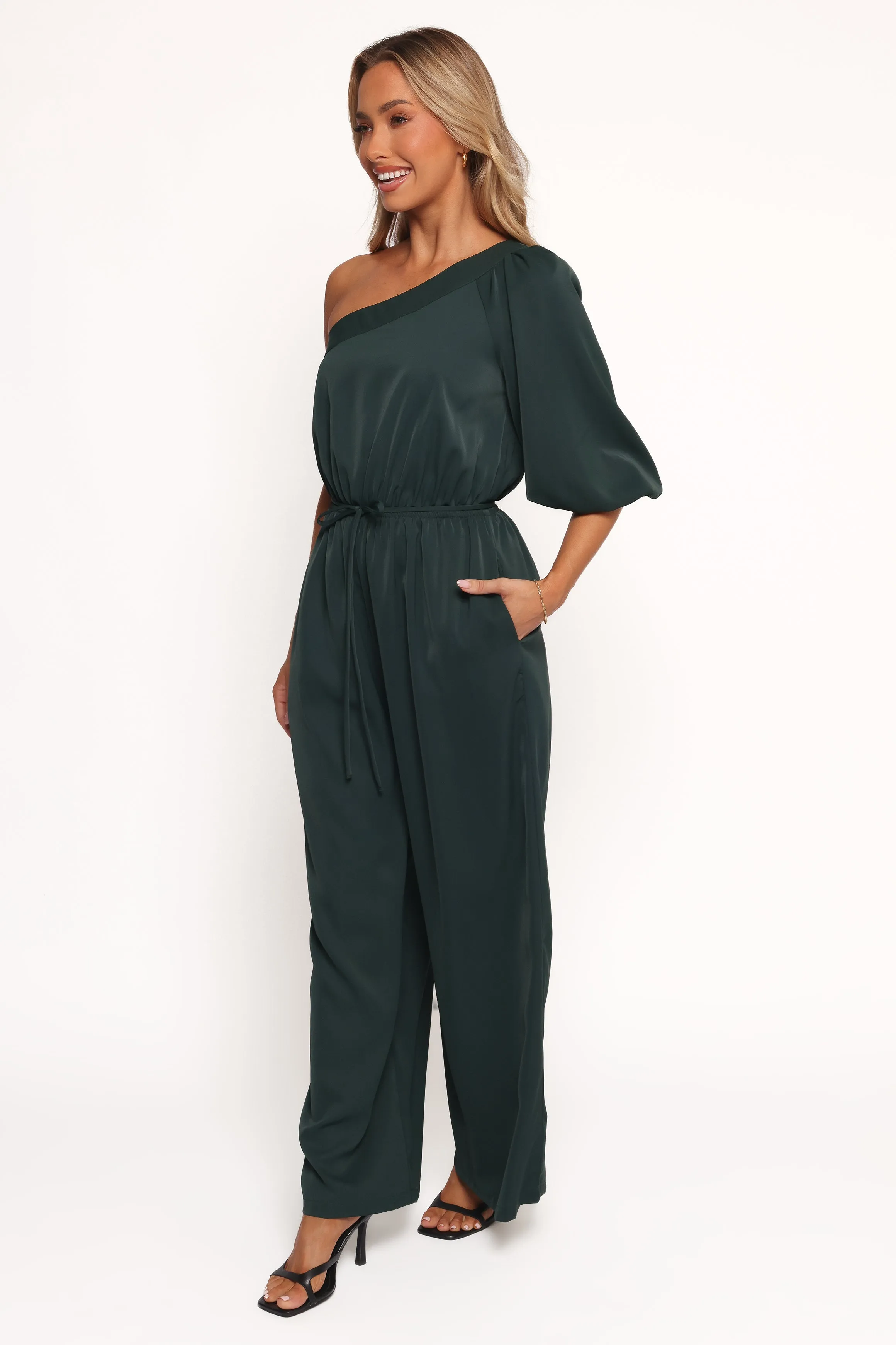 Hedda One Shoulder Jumpsuit - Emerald sold by Petal & Pup product image thumbnail 3