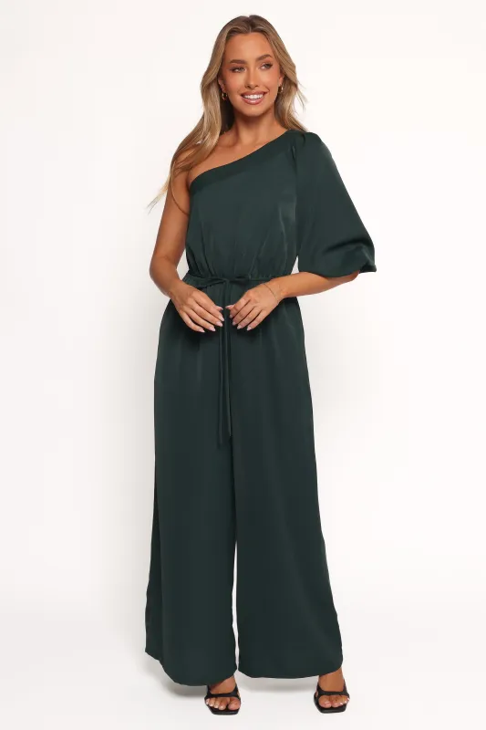 Hedda One Shoulder Jumpsuit - Emerald sold by Petal & Pup