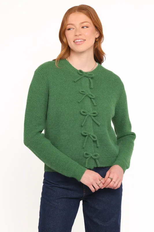 Wilde Bow Front Cardigan - Green sold by Petal & Pup