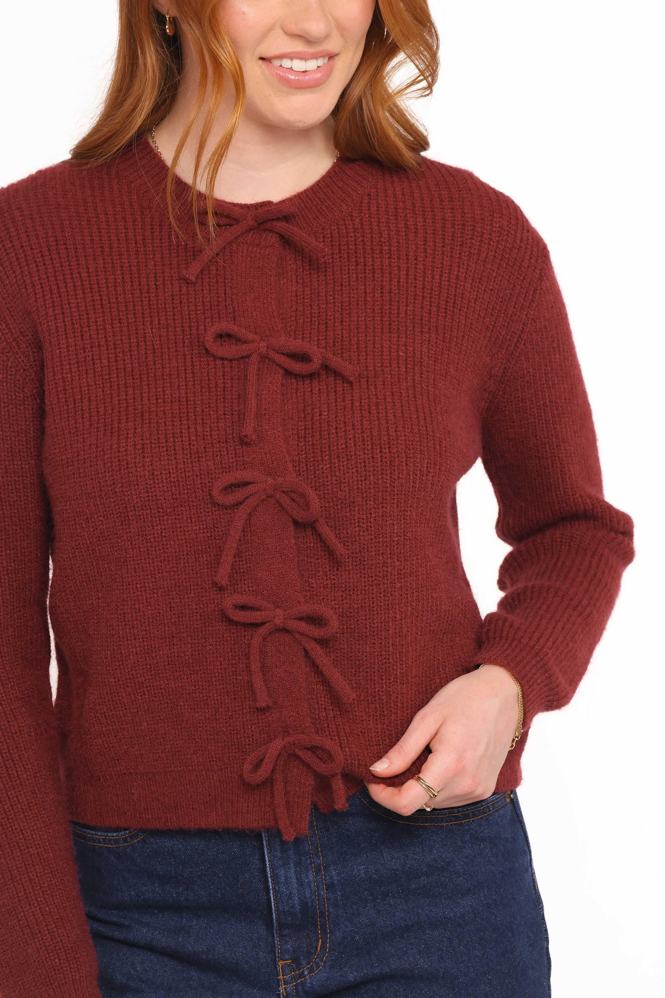 Wilde Bow Front Cardigan - Burgundy sold by Petal & Pup product image thumbnail 2