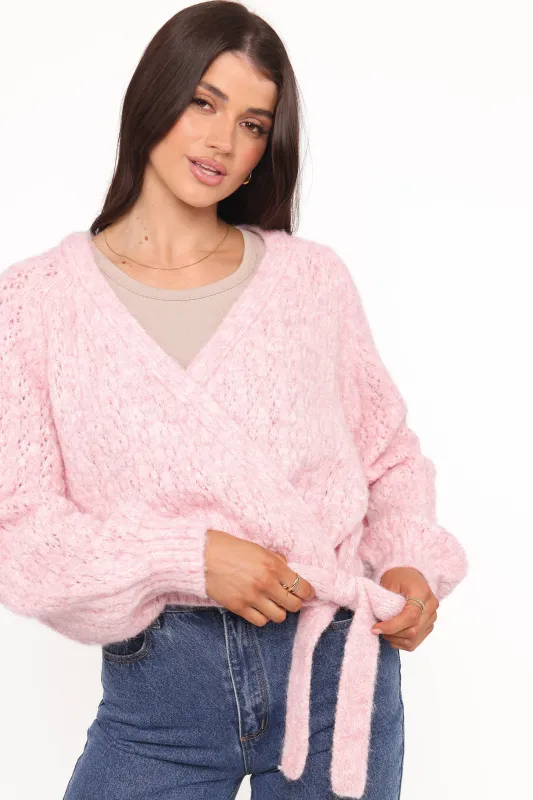 Etta Ballet Wrap Knit Sweater - Pink sold by Petal & Pup
