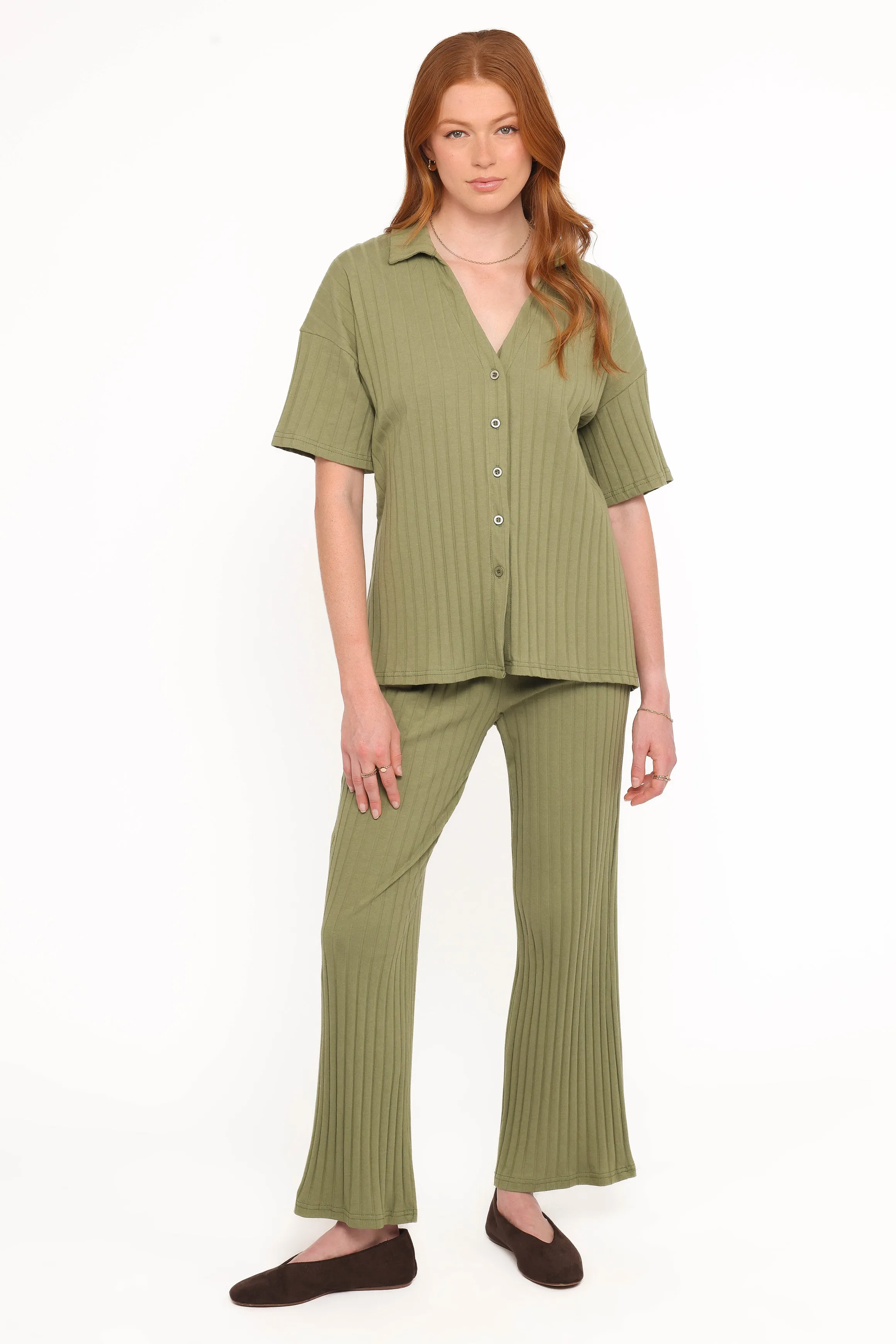 Phillipa Wide Ribbed Shirt Set - Olive sold by Petal & Pup product image thumbnail 2