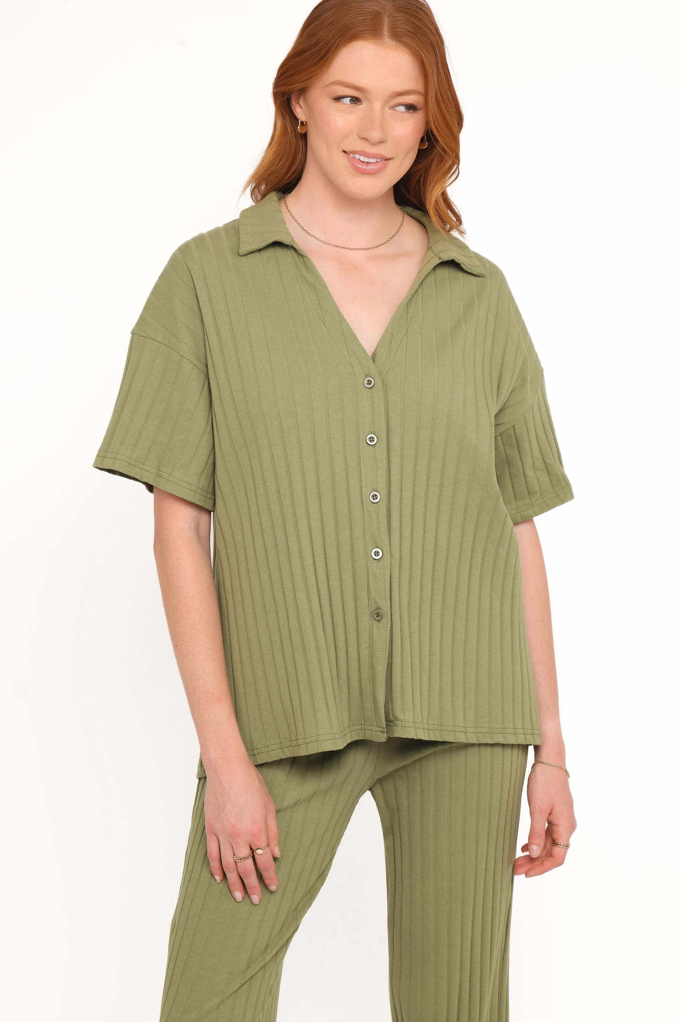 Phillipa Wide Ribbed Shirt Set - Olive sold by Petal & Pup product image thumbnail 3