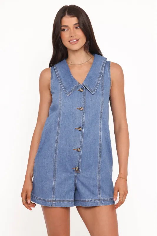 Jules Romper - M Denim sold by Petal & Pup