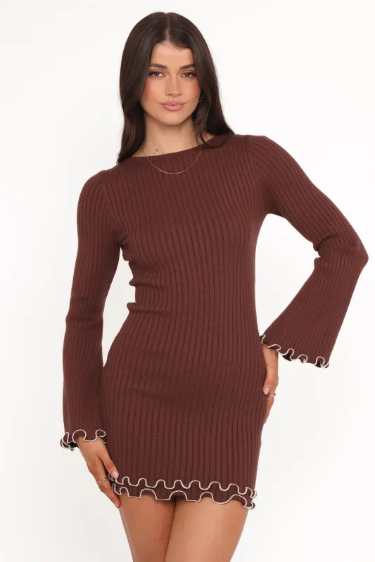 Jovan Long Sleeve Mini Dress - Mocha/Beige sold by Petal & Pup