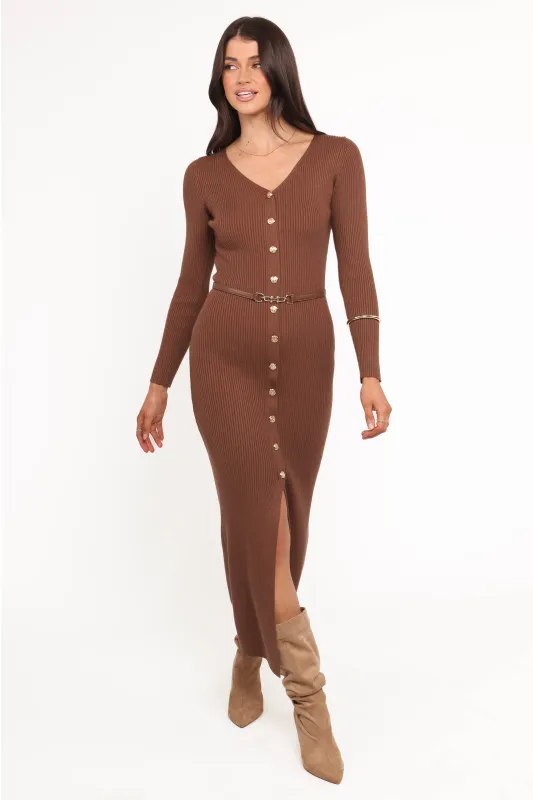 Brydie Long Sleeve Midi Dress - Chocolate Brown sold by Petal & Pup