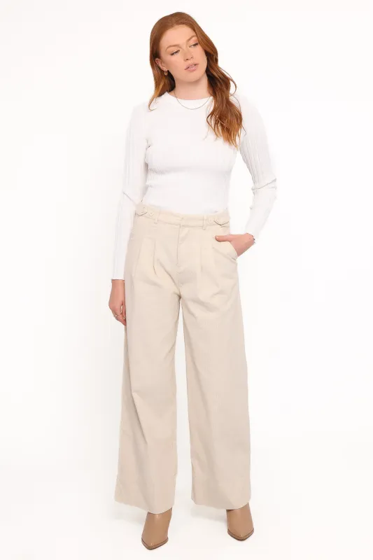 Faelan Wide Leg Cord Pants - Beige sold by Petal & Pup
