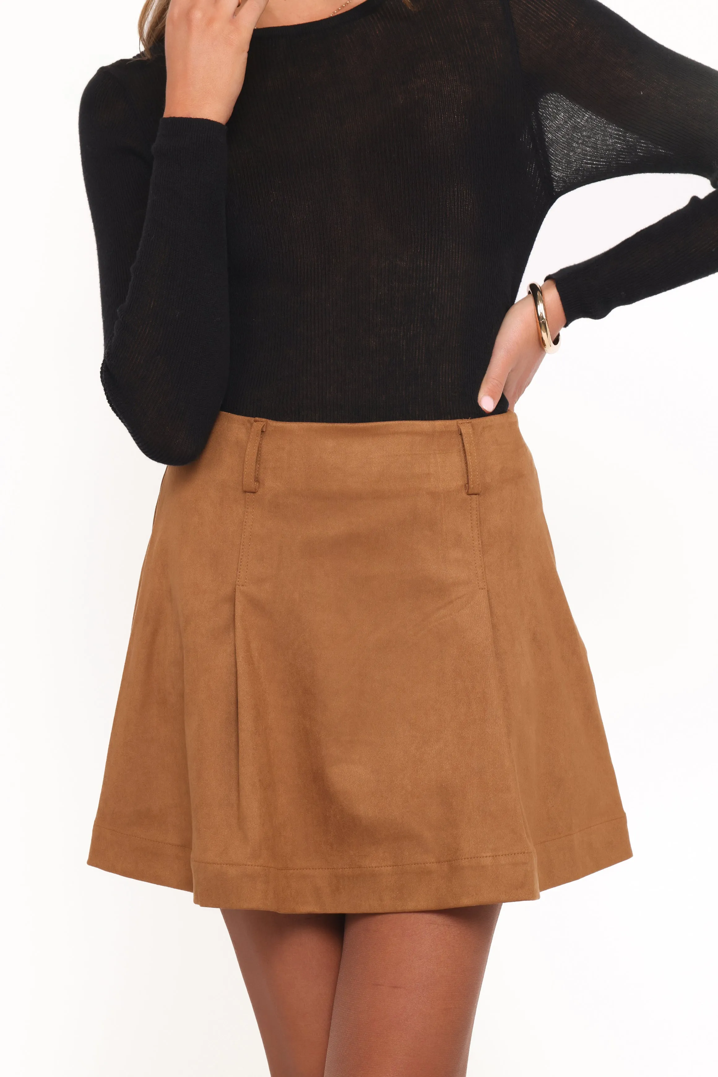 Charles Faux Suede Mini Skirt - Camel sold by Petal & Pup product image thumbnail 2