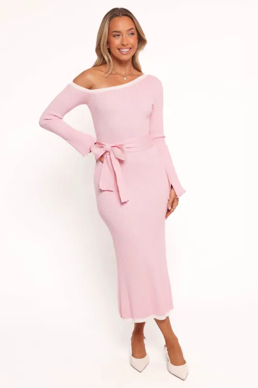 Milan Off Shoulder Midi Dress - Pink made by Petal & Pup
