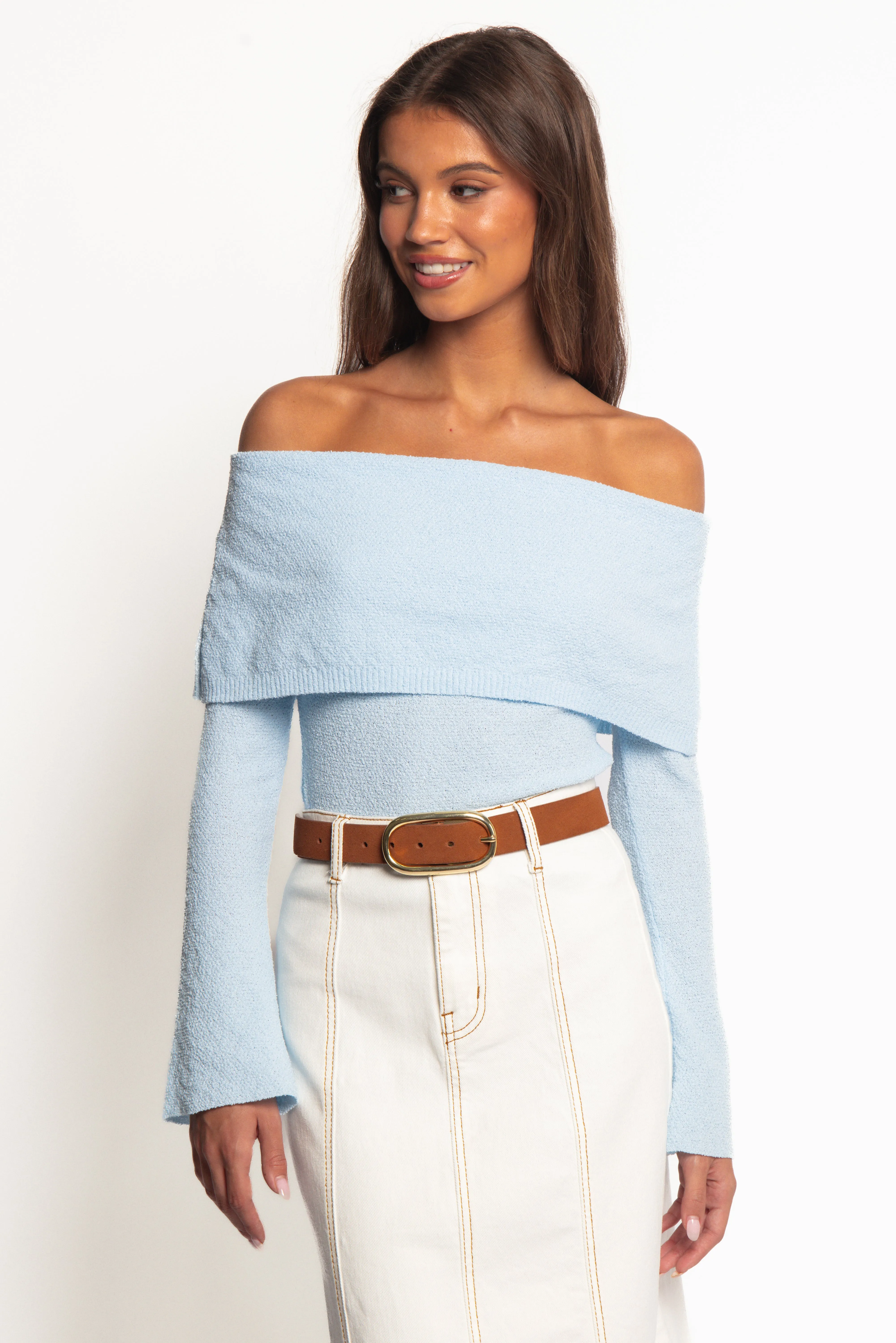 Rory Off Shoulder Top - Pale Blue sold by Petal & Pup