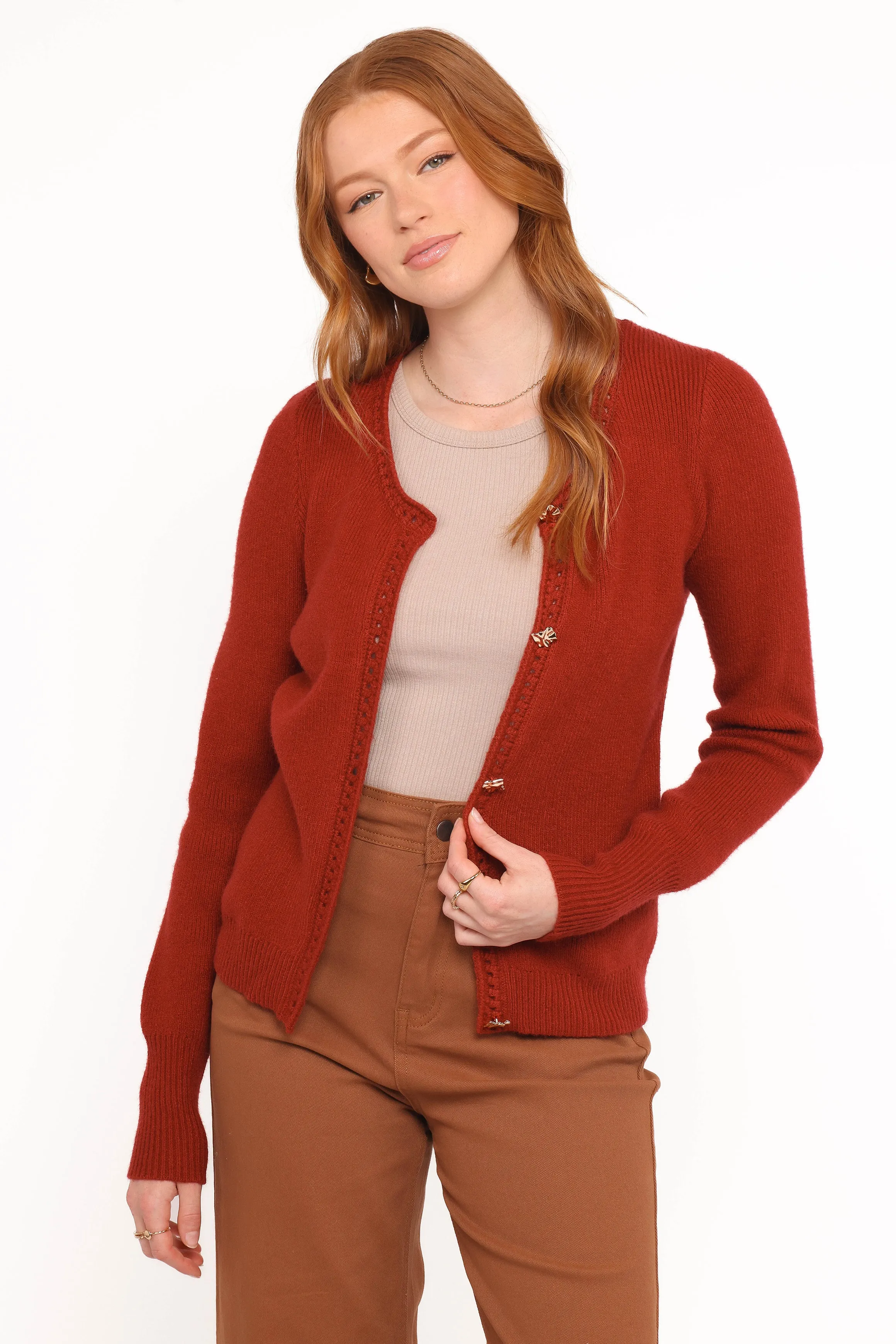 Quay Button Front Cardigan - Red sold by Petal & Pup product image thumbnail 2
