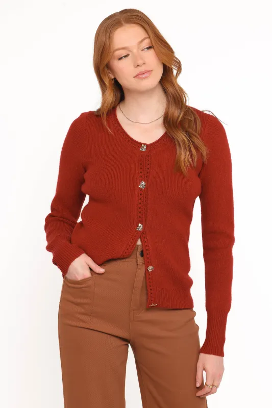 Quay Button Front Cardigan - Red made by Petal & Pup