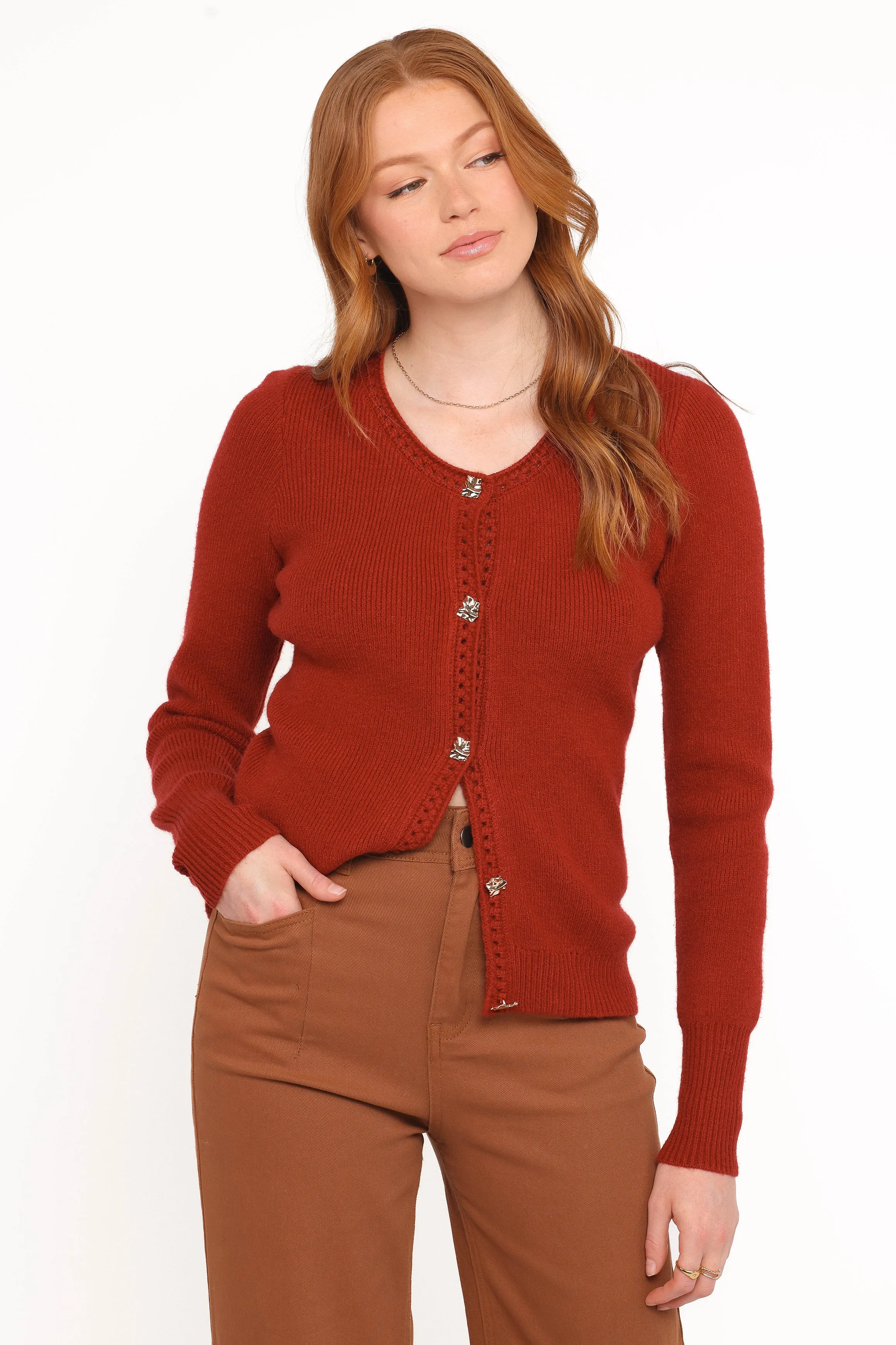Quay Button Front Cardigan - Red sold by Petal & Pup