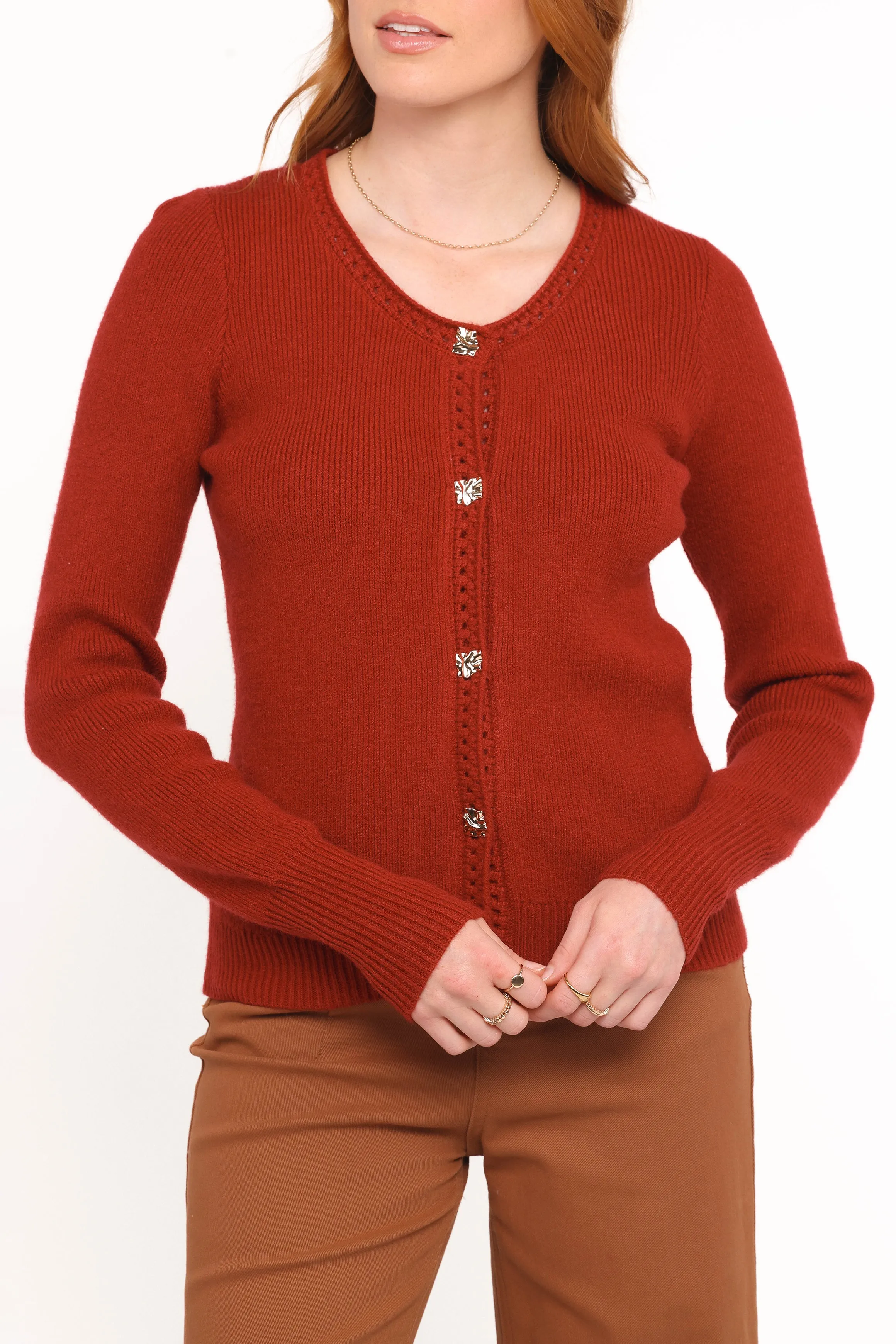 Quay Button Front Cardigan - Red sold by Petal & Pup product image thumbnail 5