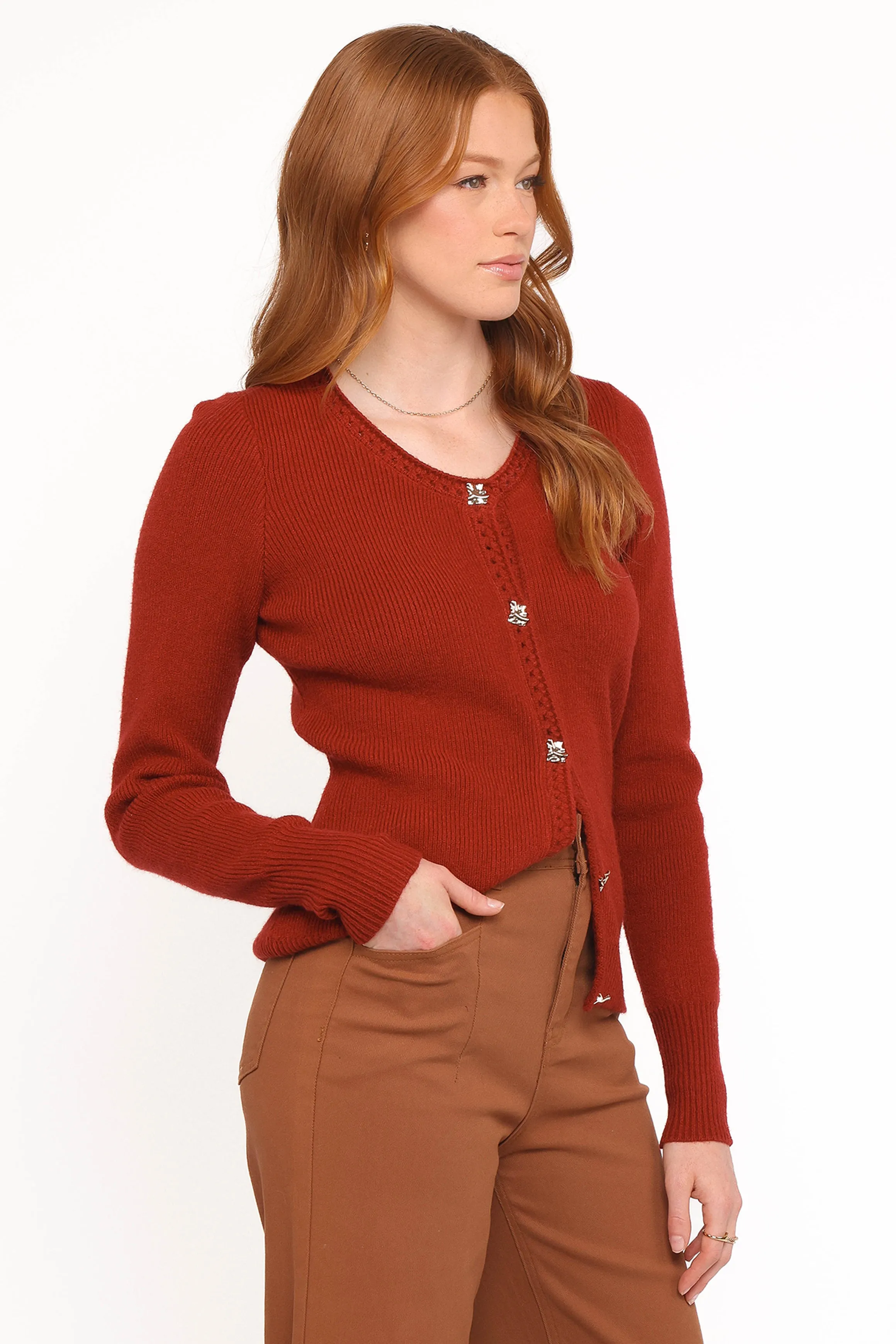 Quay Button Front Cardigan - Red sold by Petal & Pup product image thumbnail 3