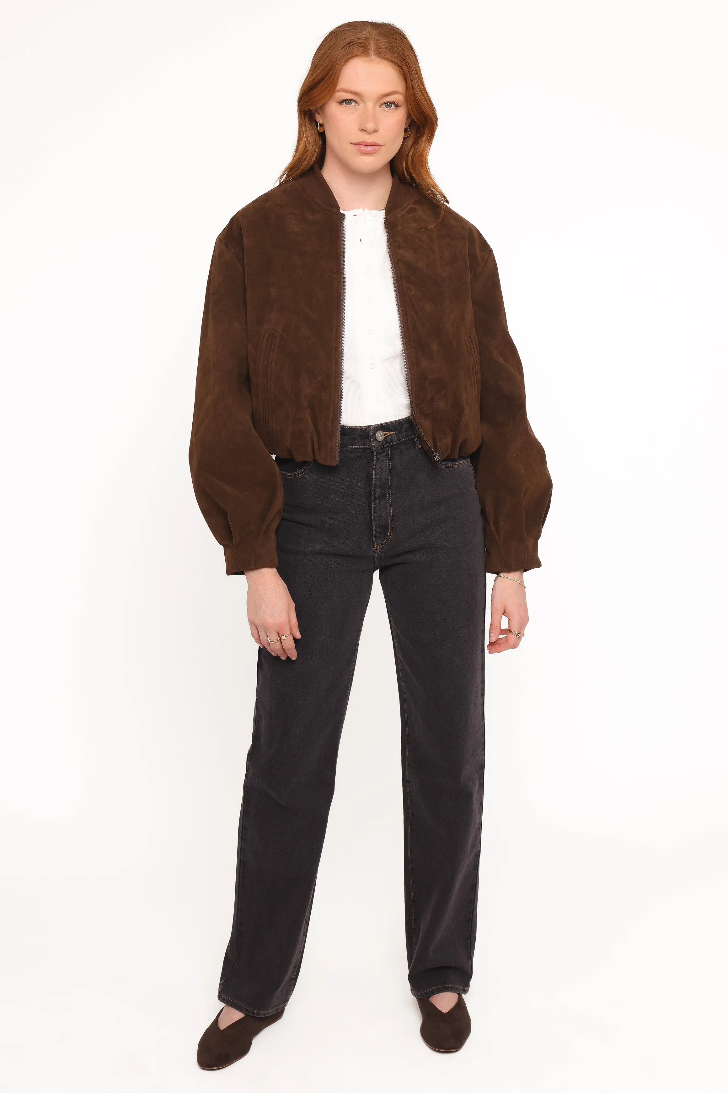 Goldie Faux Suede Bomber Jacket - Brown sold by Petal & Pup product image thumbnail 5