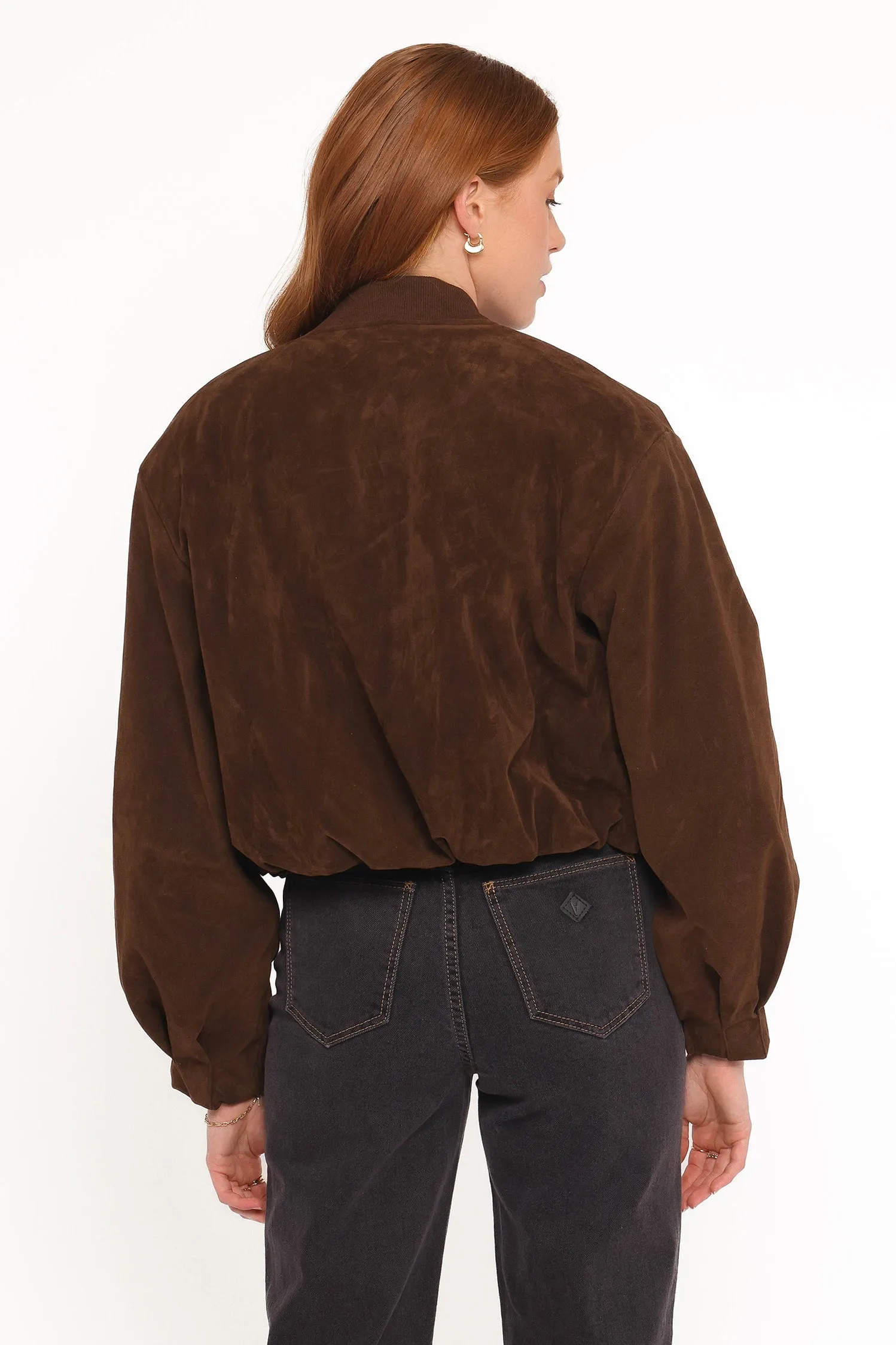 Goldie Faux Suede Bomber Jacket - Brown sold by Petal & Pup product image thumbnail 4
