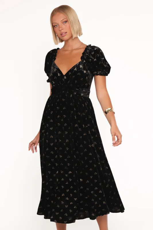 Farryn Maxi Dress - Black/Gold Velvet sold by Petal & Pup