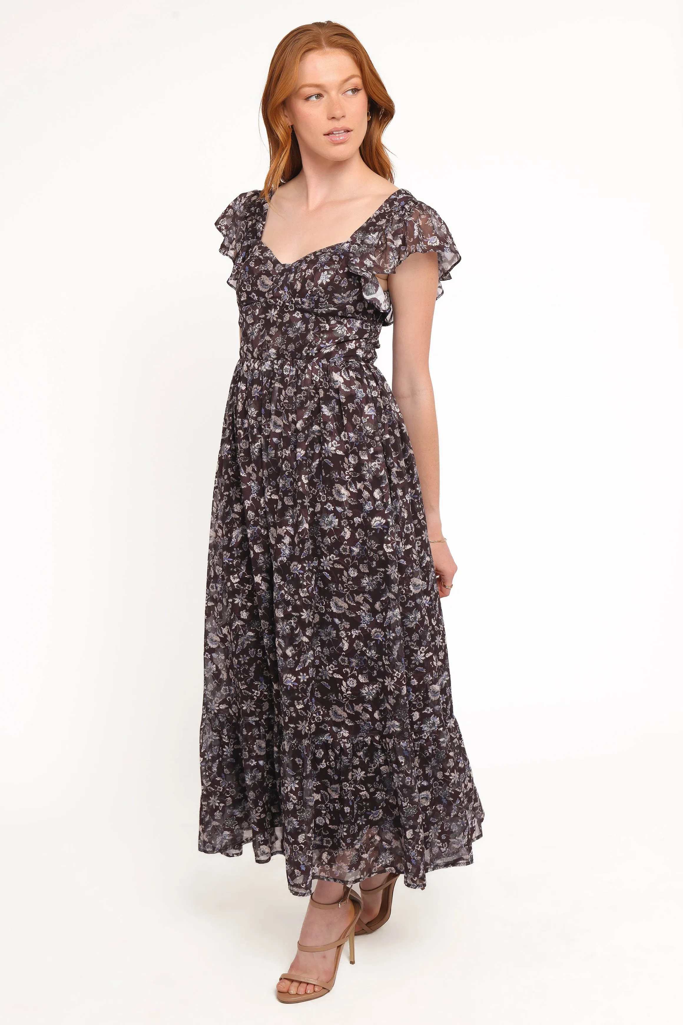 Myles Maxi Dress - Brown/Blue Floral sold by Petal & Pup