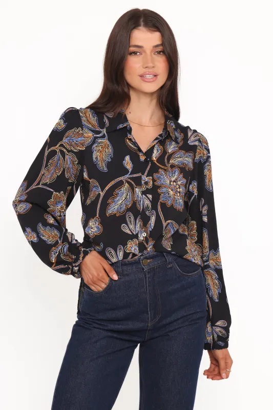Bennett Shirt - Black Floral sold by Petal & Pup