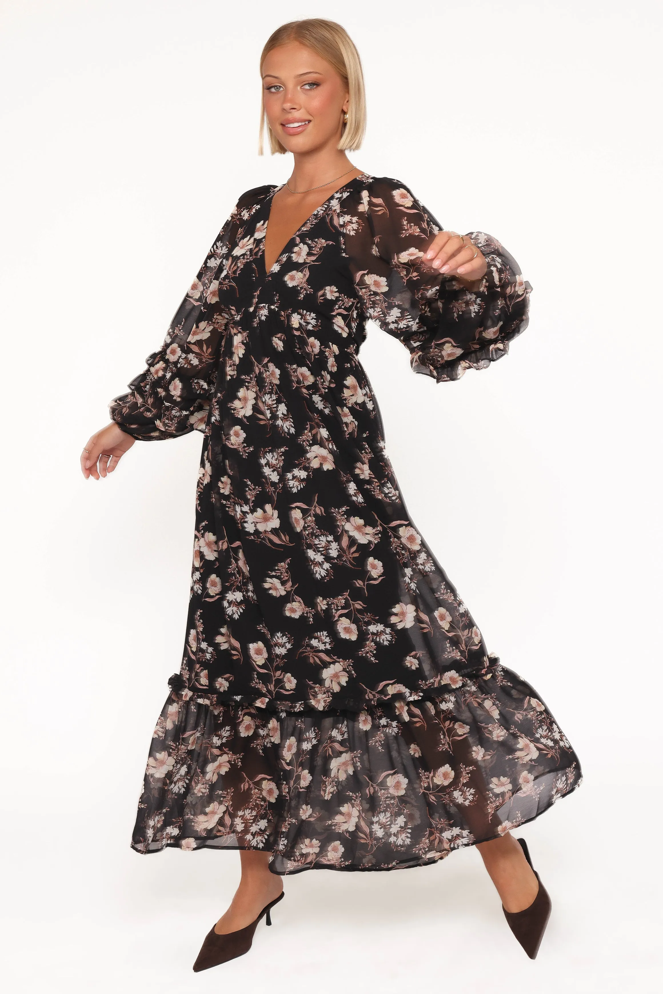Evian Long Sleeve Maxi Dress - Black Floral sold by Petal & Pup