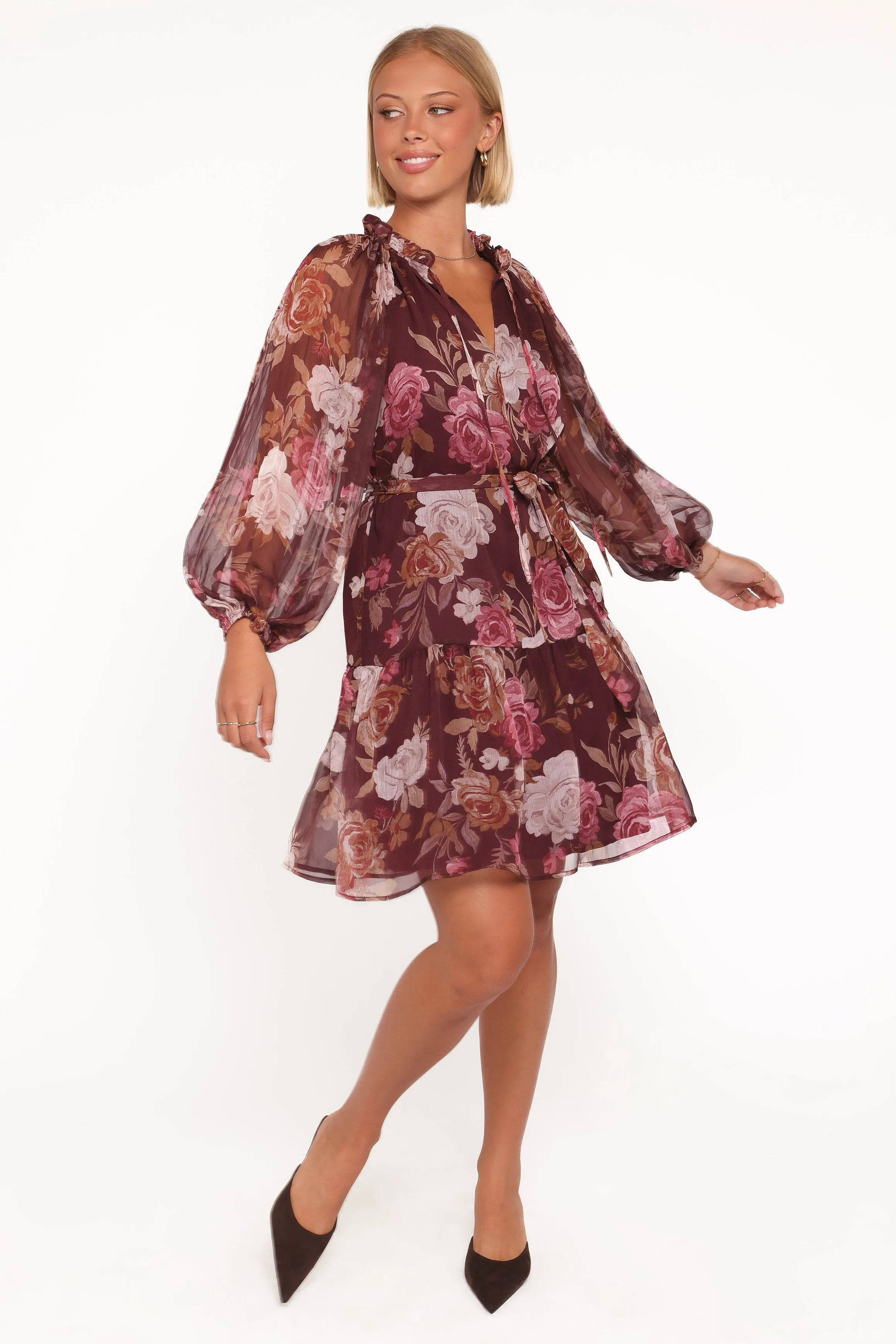 Hensely Mini Dress - Burgundy Brandy Bloom sold by Petal & Pup product image thumbnail 5