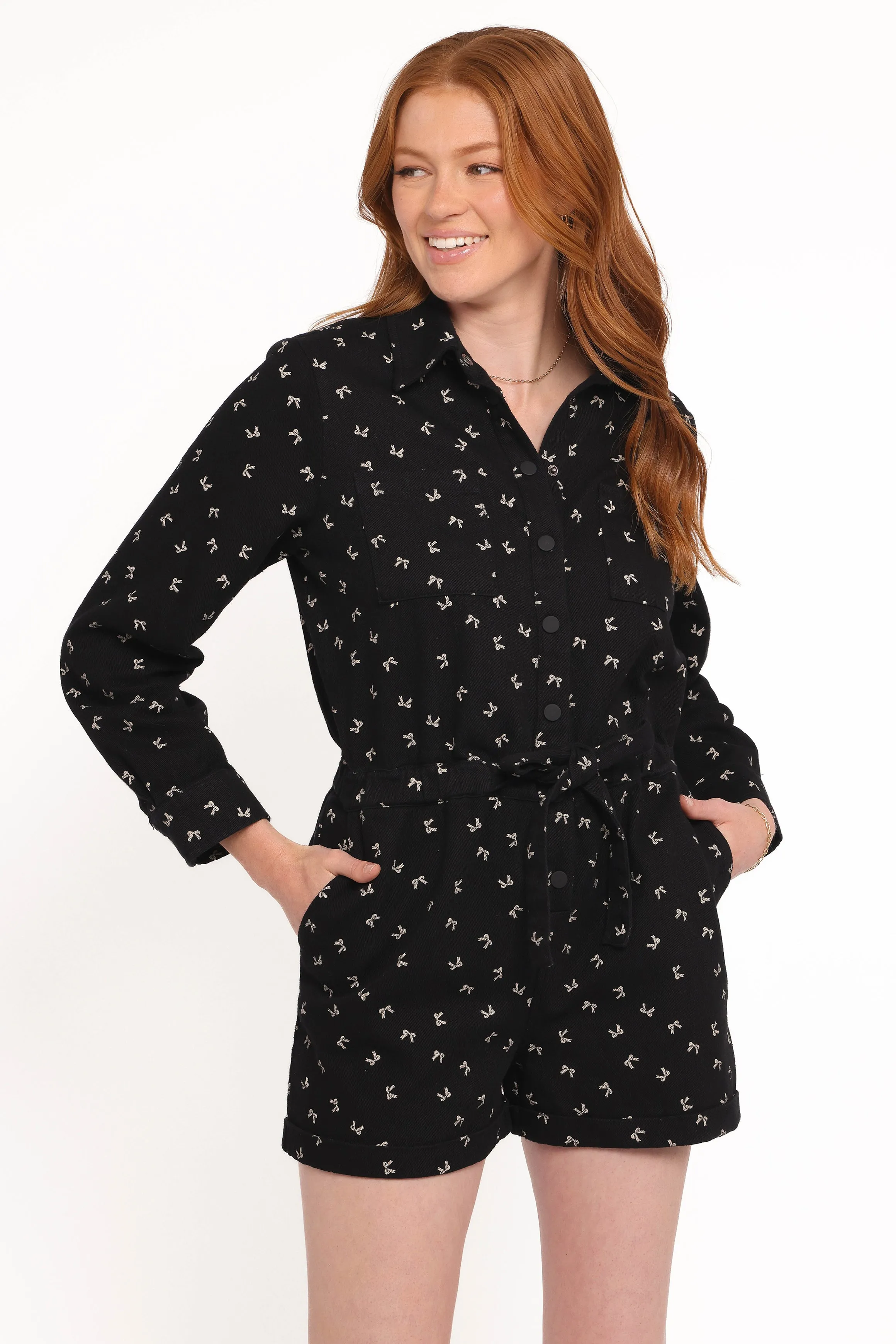Niqui Long Sleeve Romper - Black Cream sold by Petal & Pup