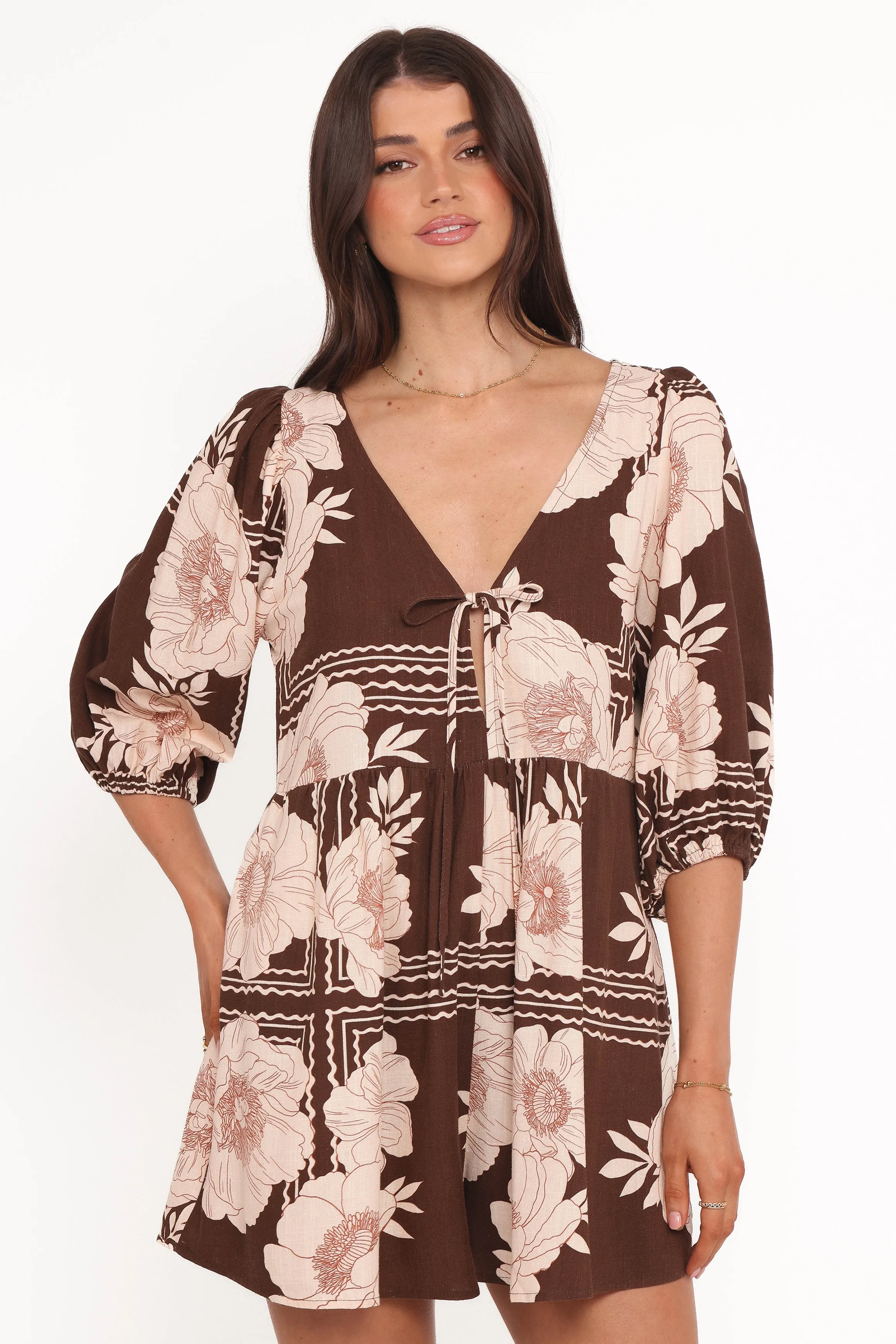 Henley Romper - Brown Floral sold by Petal & Pup