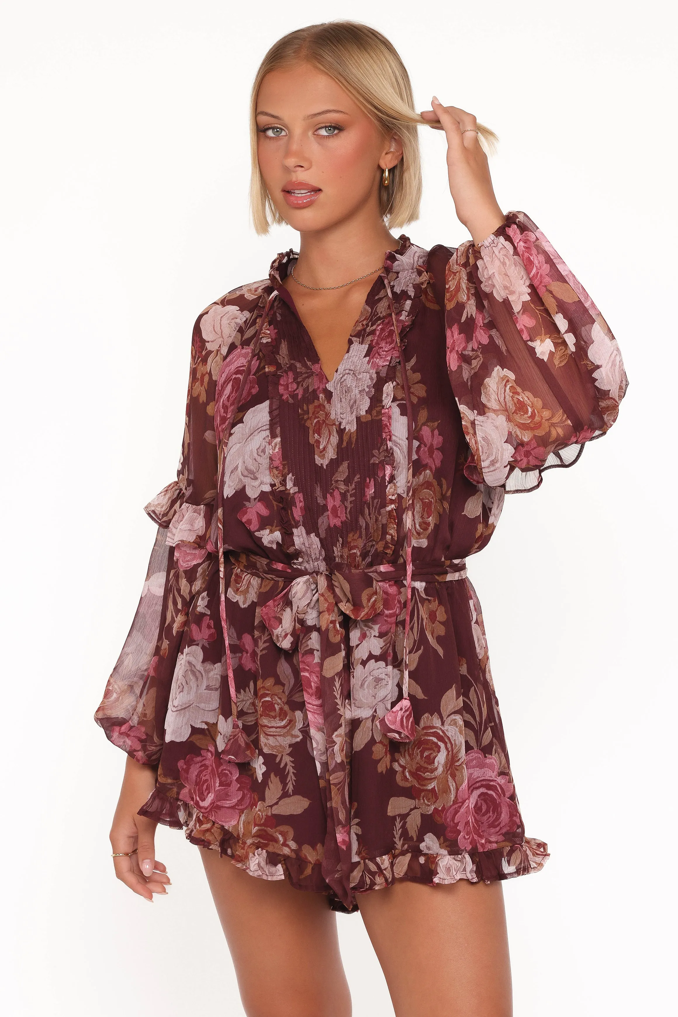 Delaney Long Sleeve Romper - Brandy Bloom sold by Petal & Pup