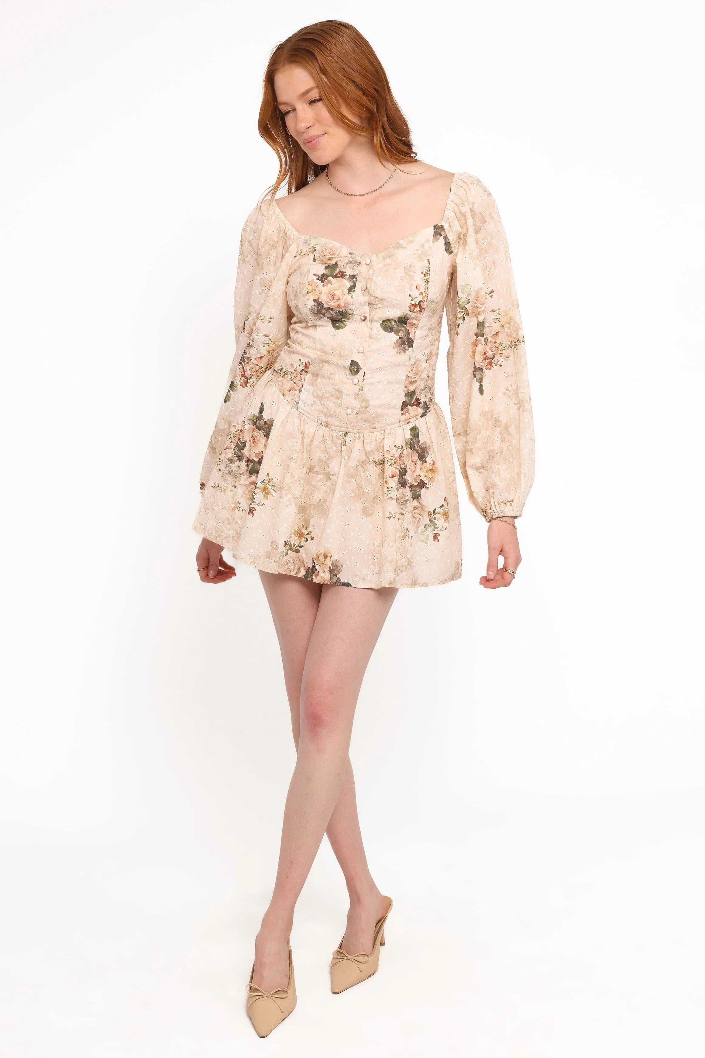 Greta Long Sleeve Romper - Beige Floral sold by Petal & Pup product image thumbnail 5