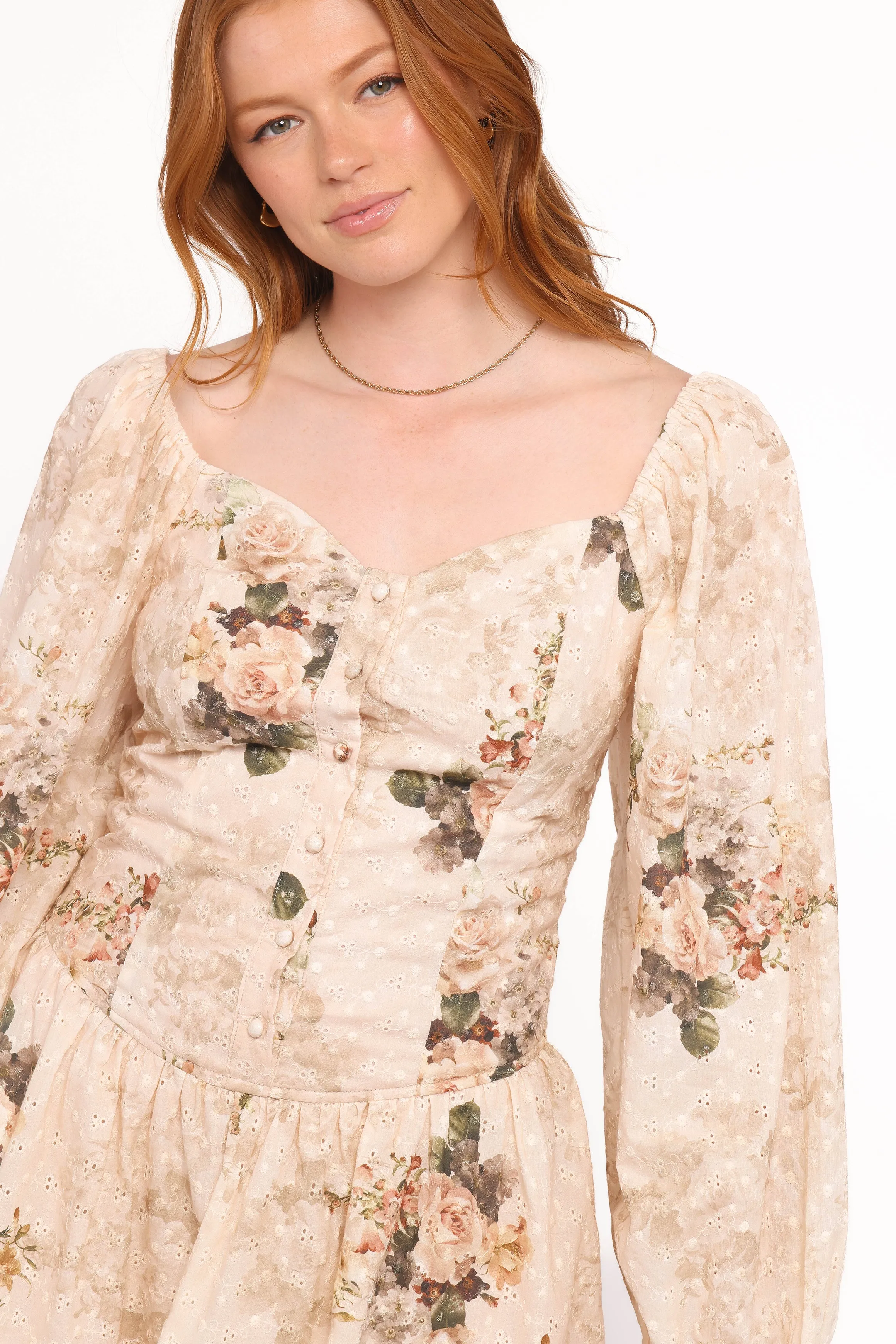 Greta Long Sleeve Romper - Beige Floral sold by Petal & Pup product image thumbnail 2