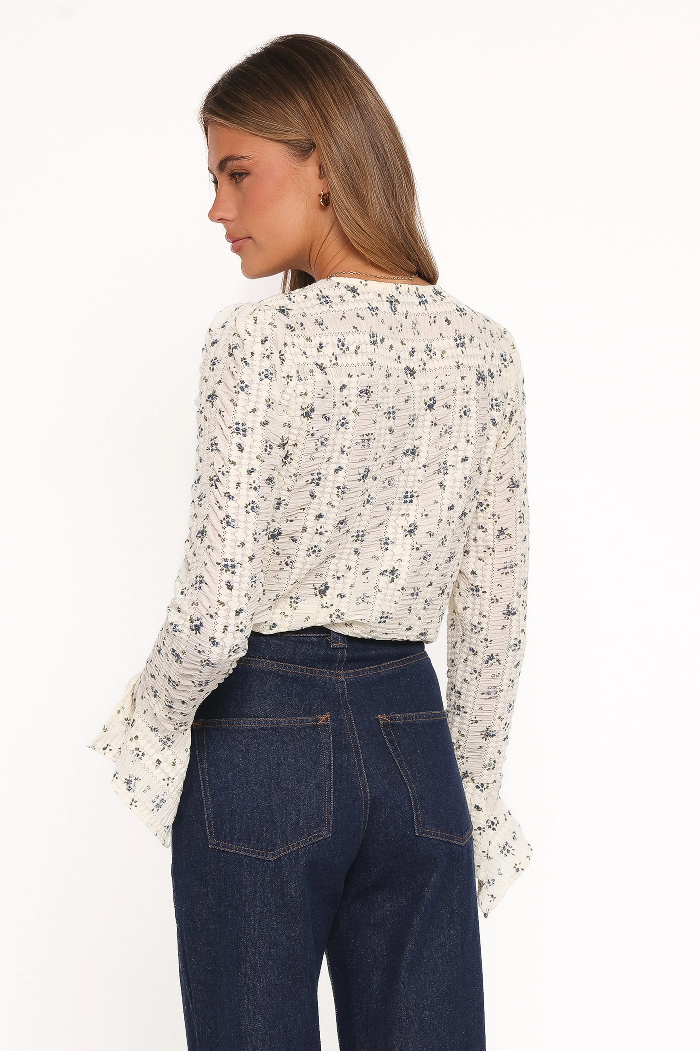 Eira Textured Ruffle Top - Cream Blue Floral sold by Petal & Pup product image thumbnail 4