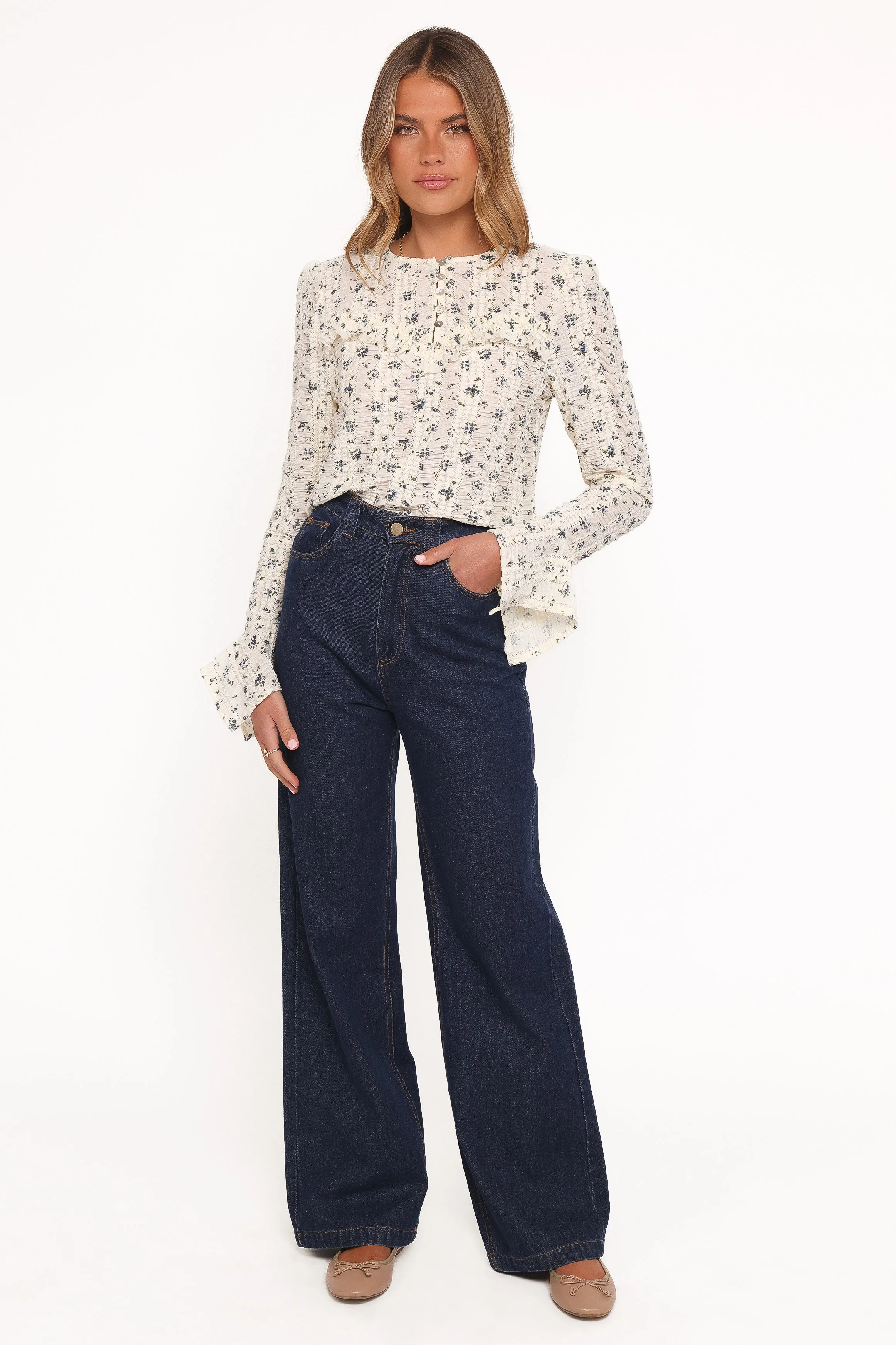 Eira Textured Ruffle Top - Cream Blue Floral sold by Petal & Pup product image thumbnail 5