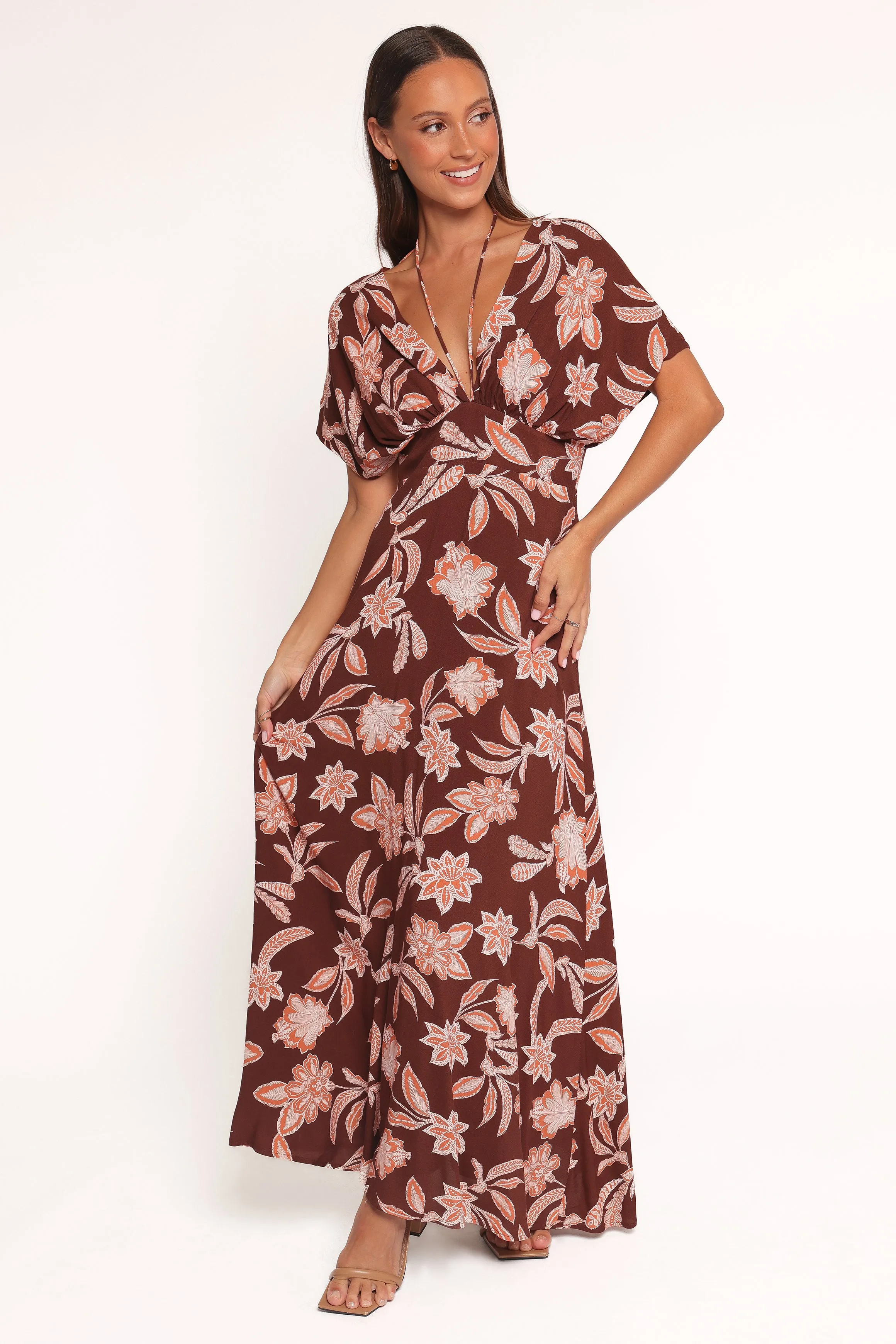 Yolande Midi Dress - Orange Floral sold by Petal & Pup